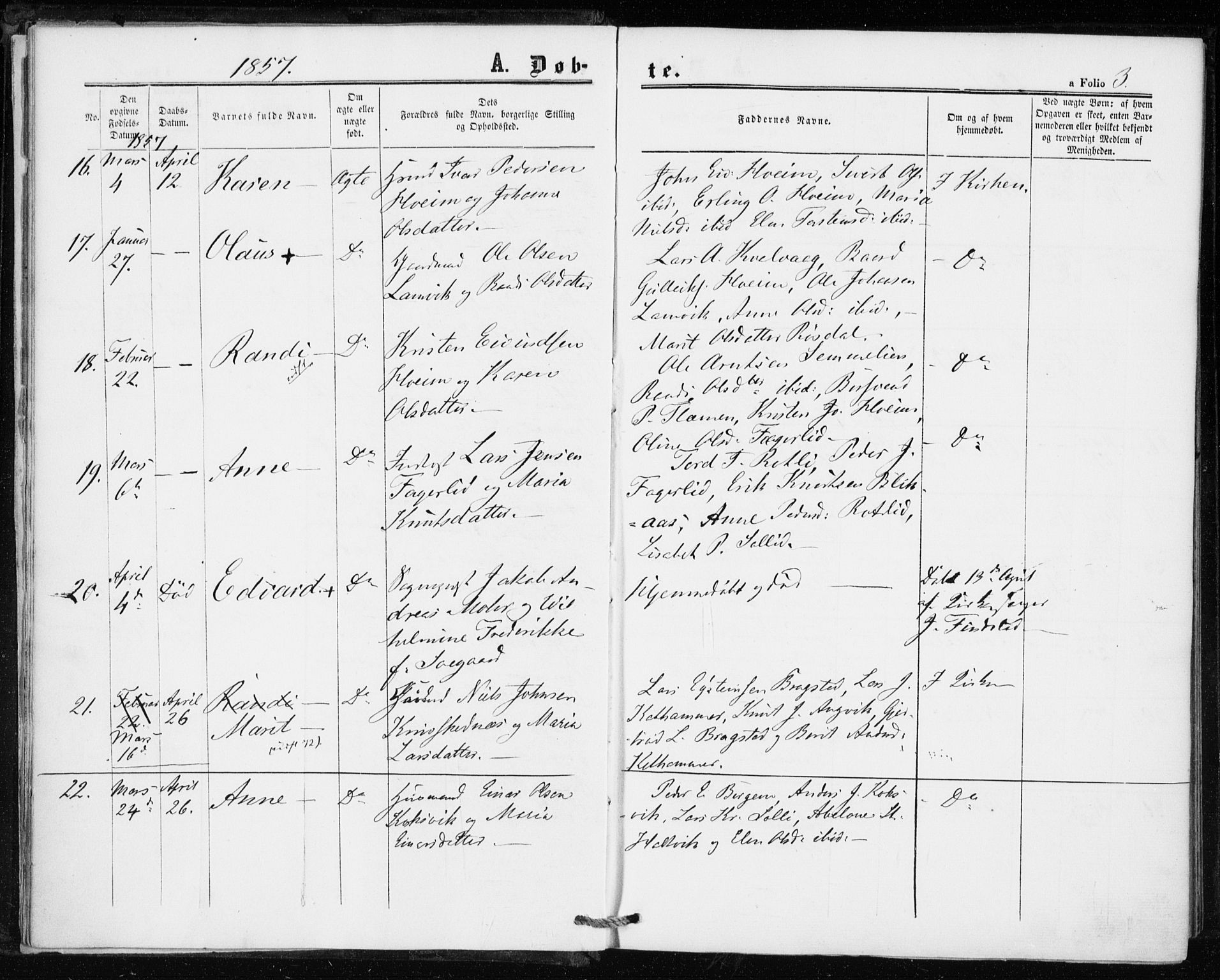 Ministerialprotokoller, klokkerbøker og fødselsregistre - Møre og Romsdal, SAT/A-1454/586/L0985: Parish register (official) no. 586A11, 1857-1866, p. 3