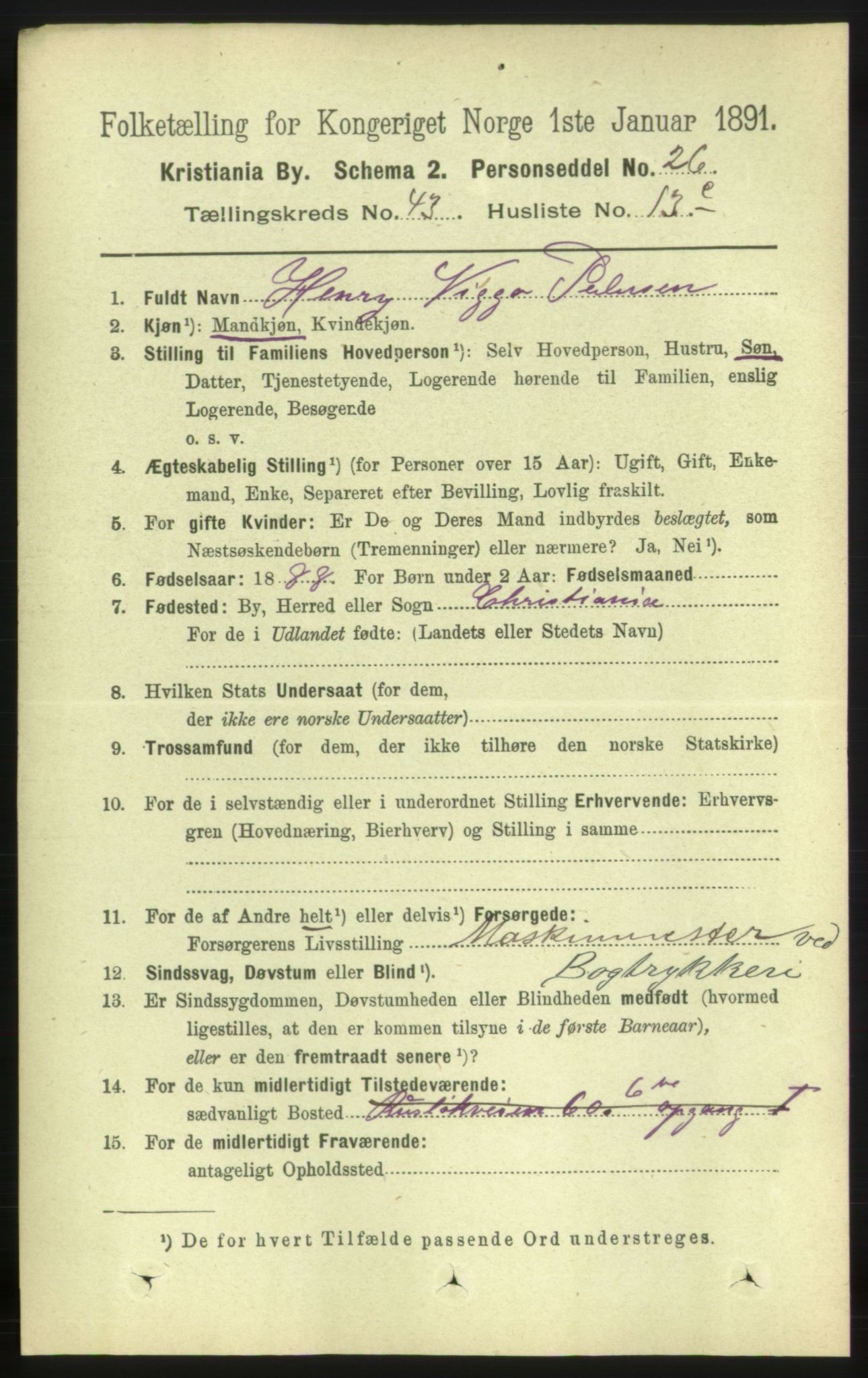 RA, 1891 census for 0301 Kristiania, 1891, p. 26186