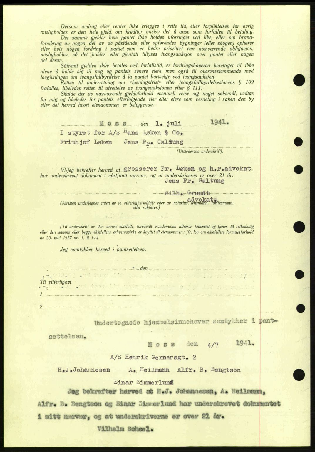 Moss sorenskriveri, SAO/A-10168: Mortgage book no. B10, 1940-1941, Diary no: : 1279/1941