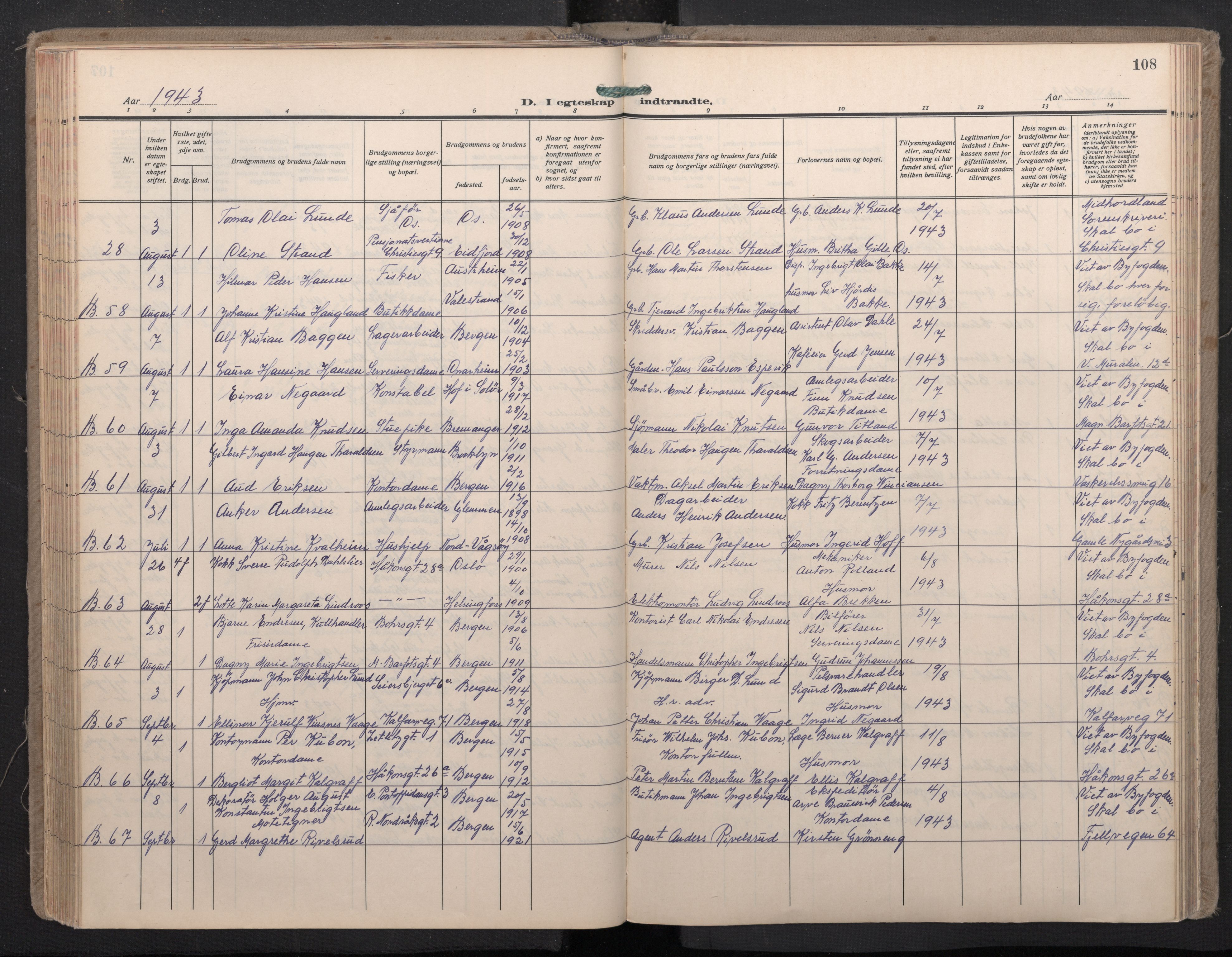 Domkirken sokneprestembete, AV/SAB-A-74801/H/Haa: Parish register (official) no. D 7, 1937-1950, p. 107b-108a