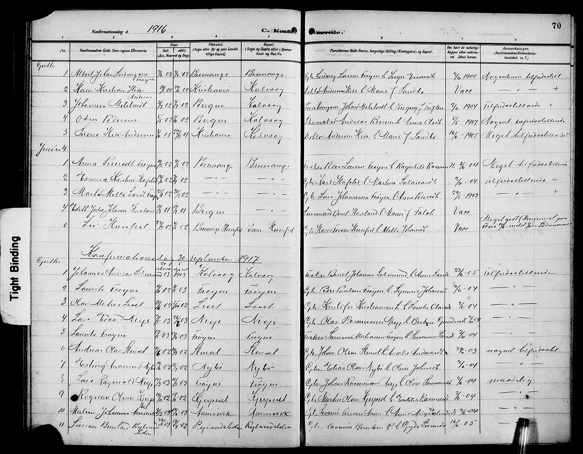 Bremanger sokneprestembete, AV/SAB-A-82201/H/Hab/Habb/L0001: Parish register (copy) no. B 1, 1906-1925, p. 70