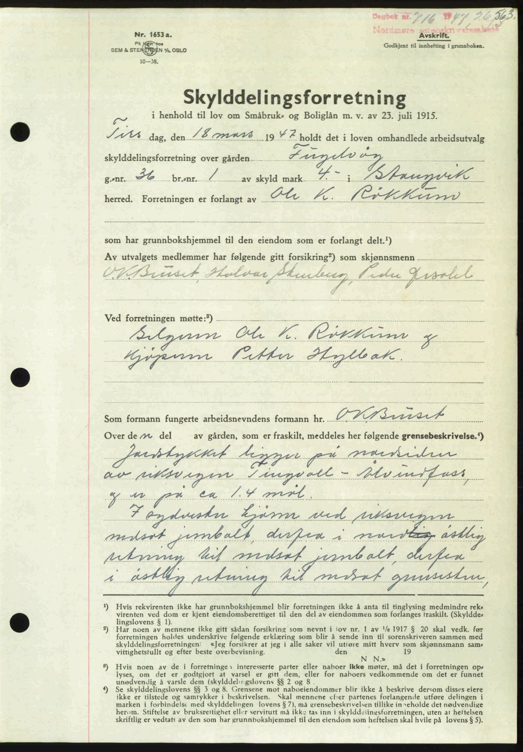 Nordmøre sorenskriveri, AV/SAT-A-4132/1/2/2Ca: Mortgage book no. A104, 1947-1947, Diary no: : 716/1947