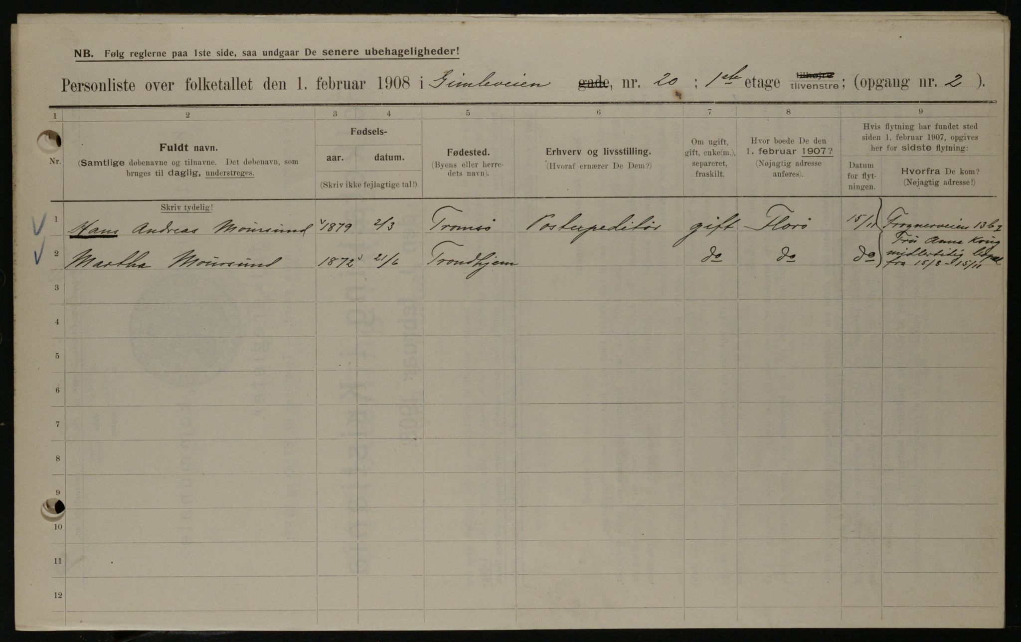 OBA, Municipal Census 1908 for Kristiania, 1908, p. 26280