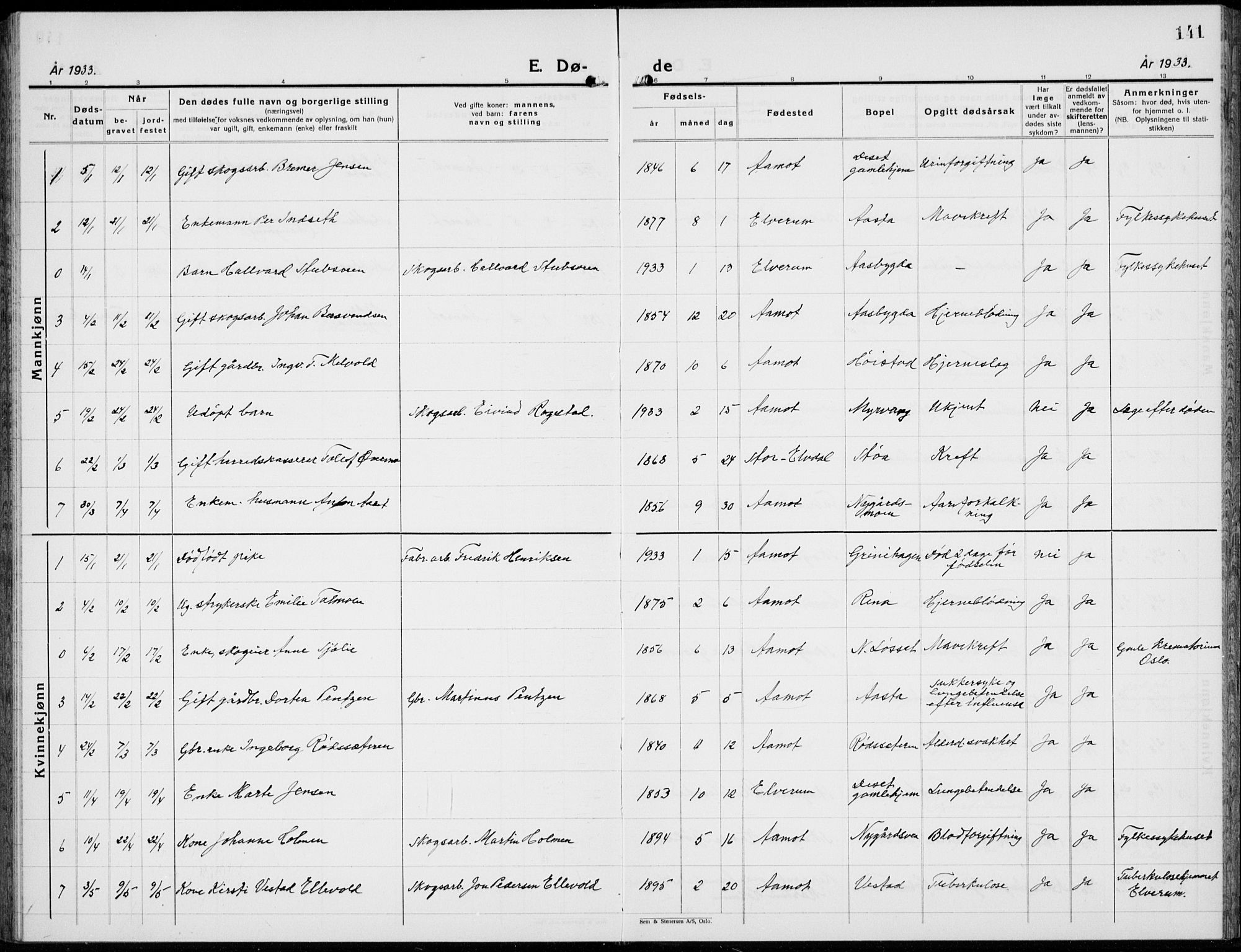 Åmot prestekontor, Hedmark, AV/SAH-PREST-056/H/Ha/Hab/L0006: Parish register (copy) no. 6, 1930-1937, p. 141