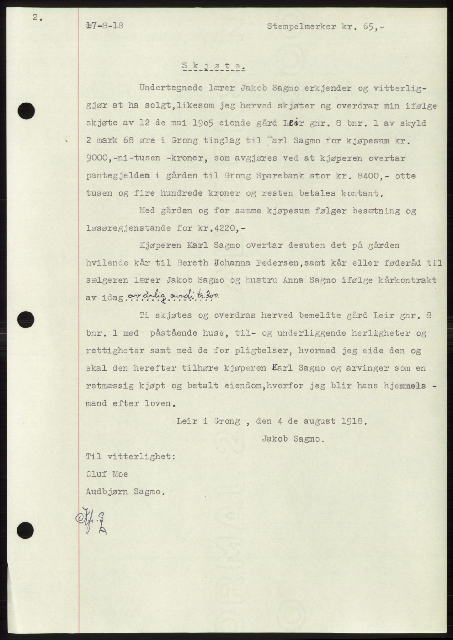 Namdal sorenskriveri, SAT/A-4133/1/2/2C: Mortgage book no. -, 1916-1921, Deed date: 17.08.1918