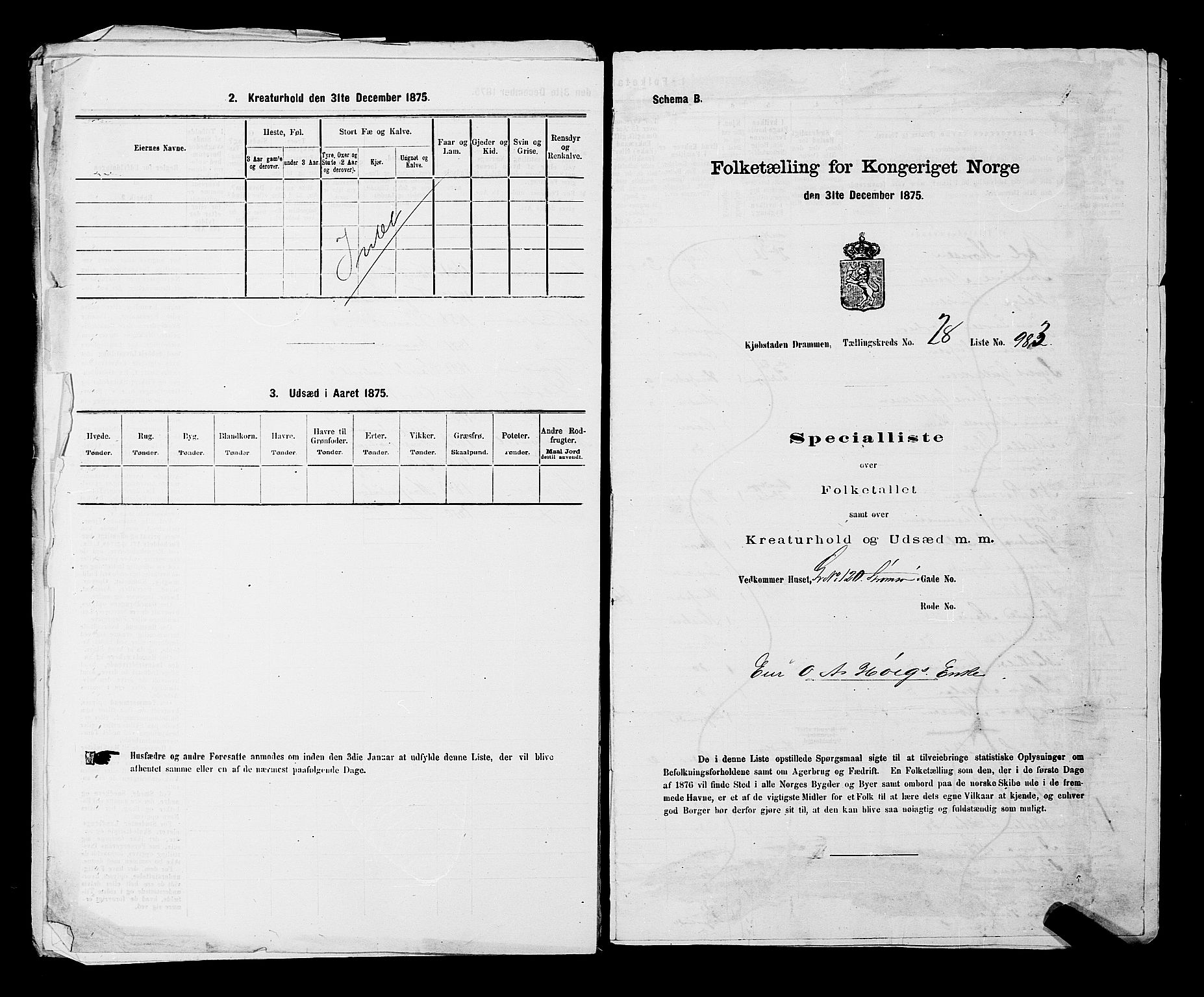 SAKO, 1875 census for 0602 Drammen, 1875, p. 2679