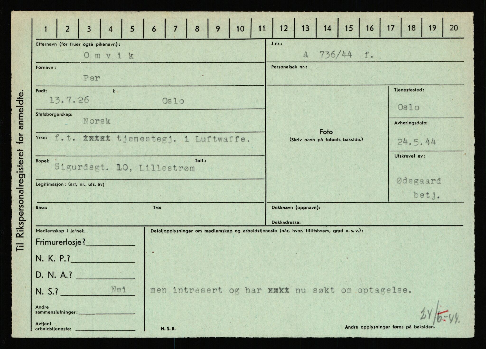 Statspolitiet - Hovedkontoret / Osloavdelingen, AV/RA-S-1329/C/Ca/L0012: Oanæs - Quistgaard	, 1943-1945, p. 2084
