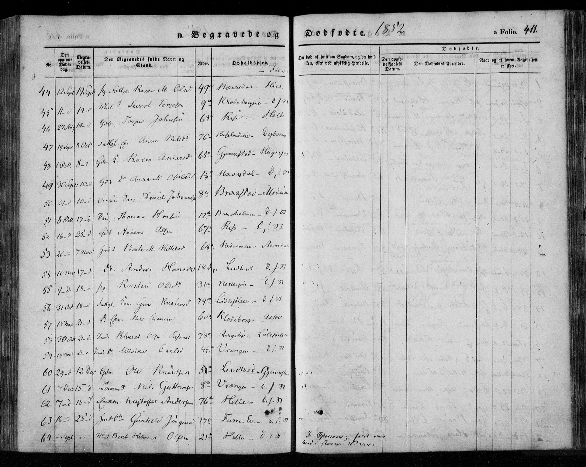 Øyestad sokneprestkontor, AV/SAK-1111-0049/F/Fa/L0014: Parish register (official) no. A 14, 1843-1856, p. 411