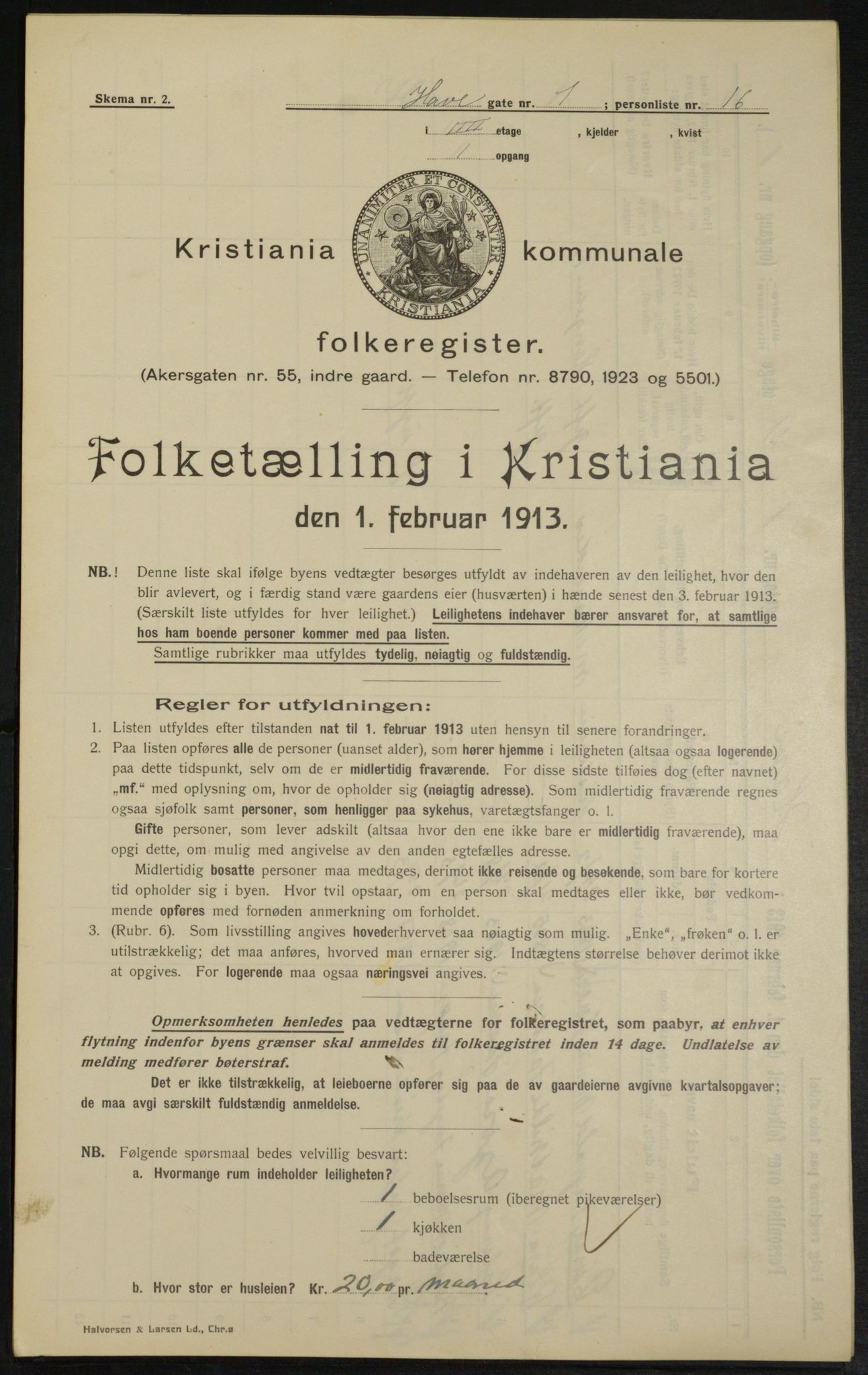 OBA, Municipal Census 1913 for Kristiania, 1913, p. 33380