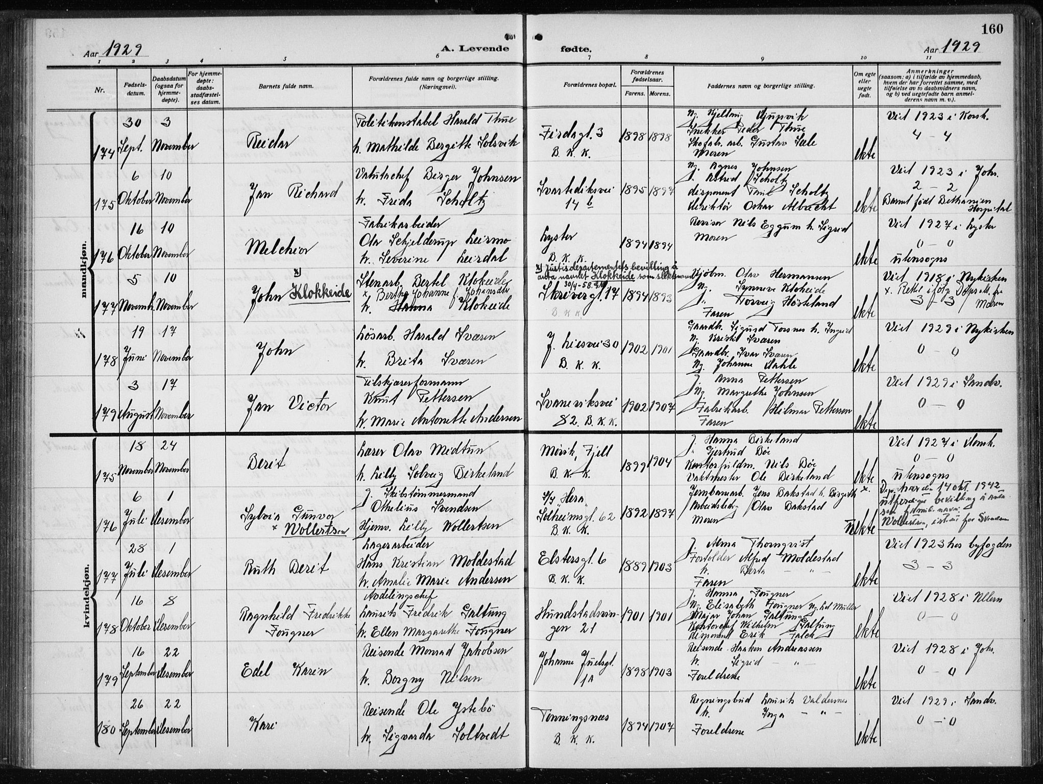 Årstad Sokneprestembete, AV/SAB-A-79301/H/Hab/L0005: Parish register (copy) no. A 5, 1924-1934, p. 160