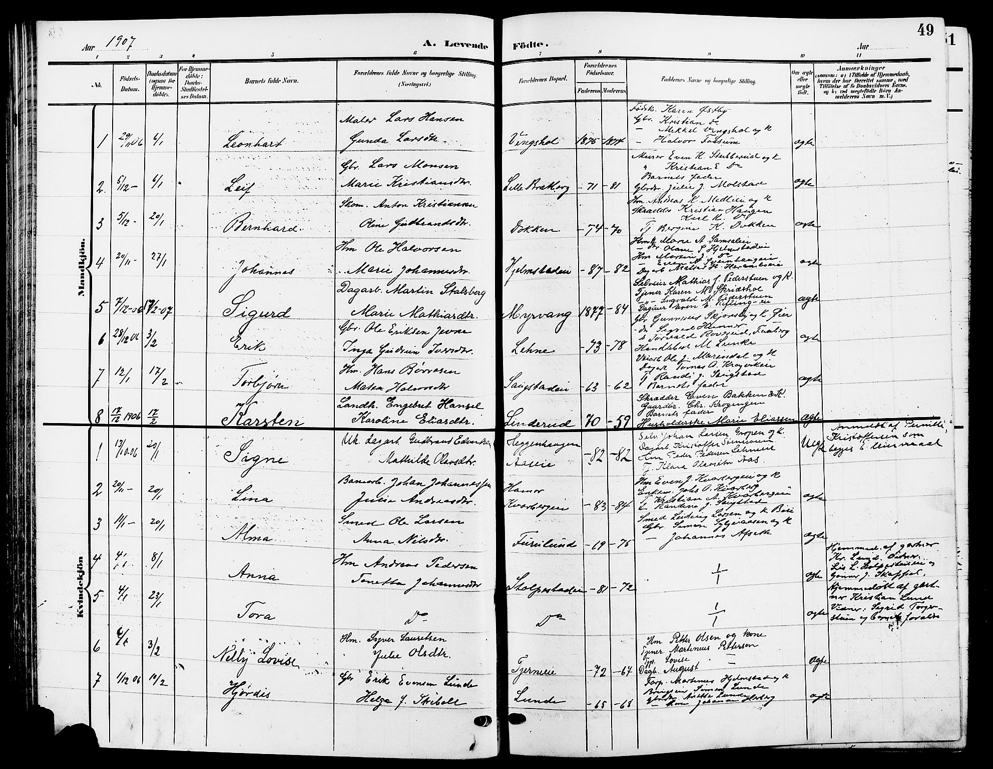 Ringsaker prestekontor, SAH/PREST-014/L/La/L0015: Parish register (copy) no. 15, 1903-1912, p. 49