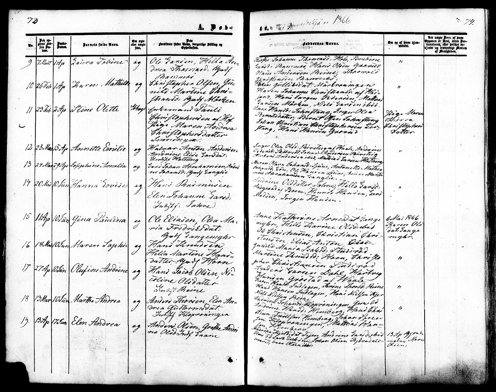 Ramnes kirkebøker, SAKO/A-314/F/Fa/L0006: Parish register (official) no. I 6, 1862-1877, p. 73-74