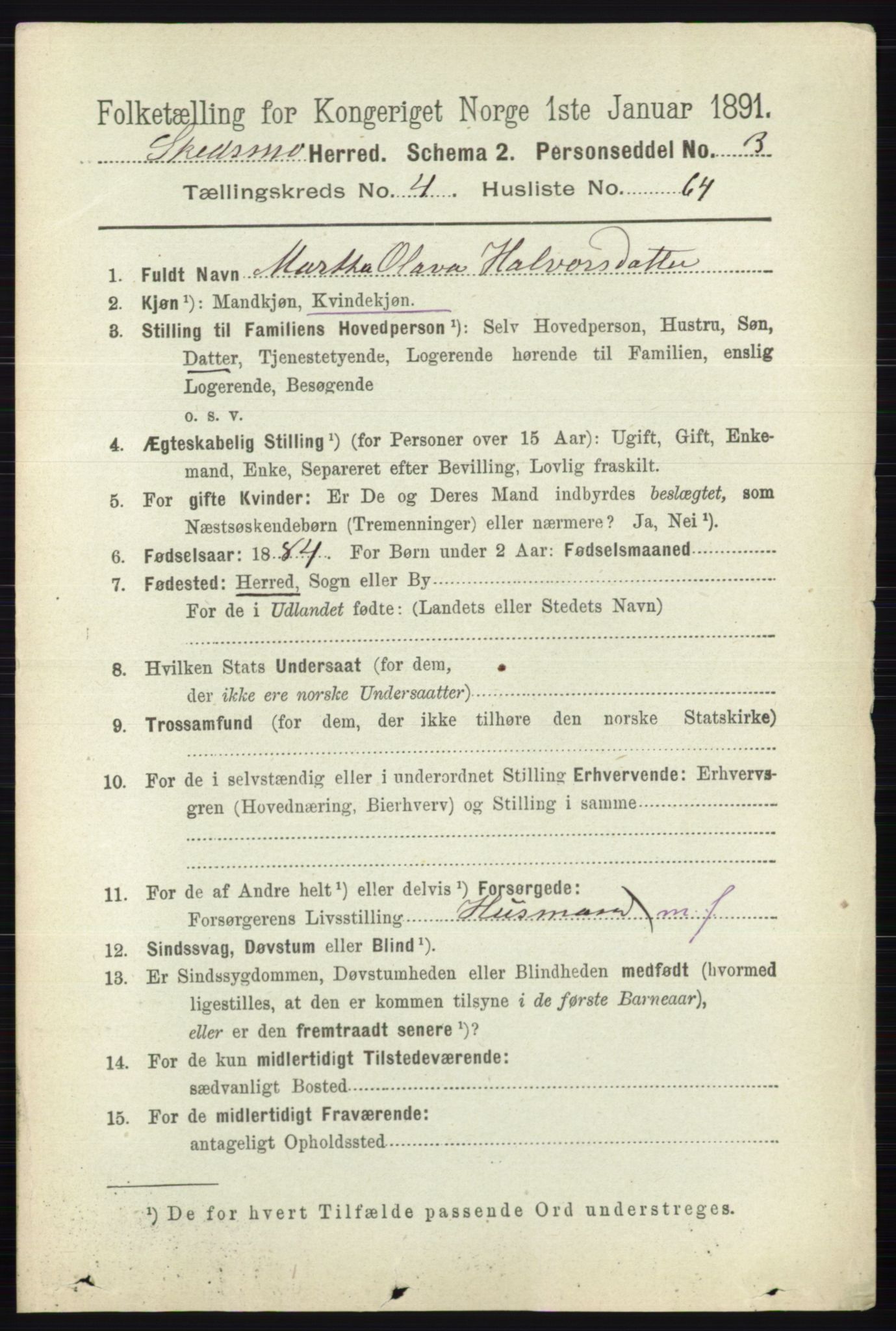 RA, 1891 census for 0231 Skedsmo, 1891, p. 2240