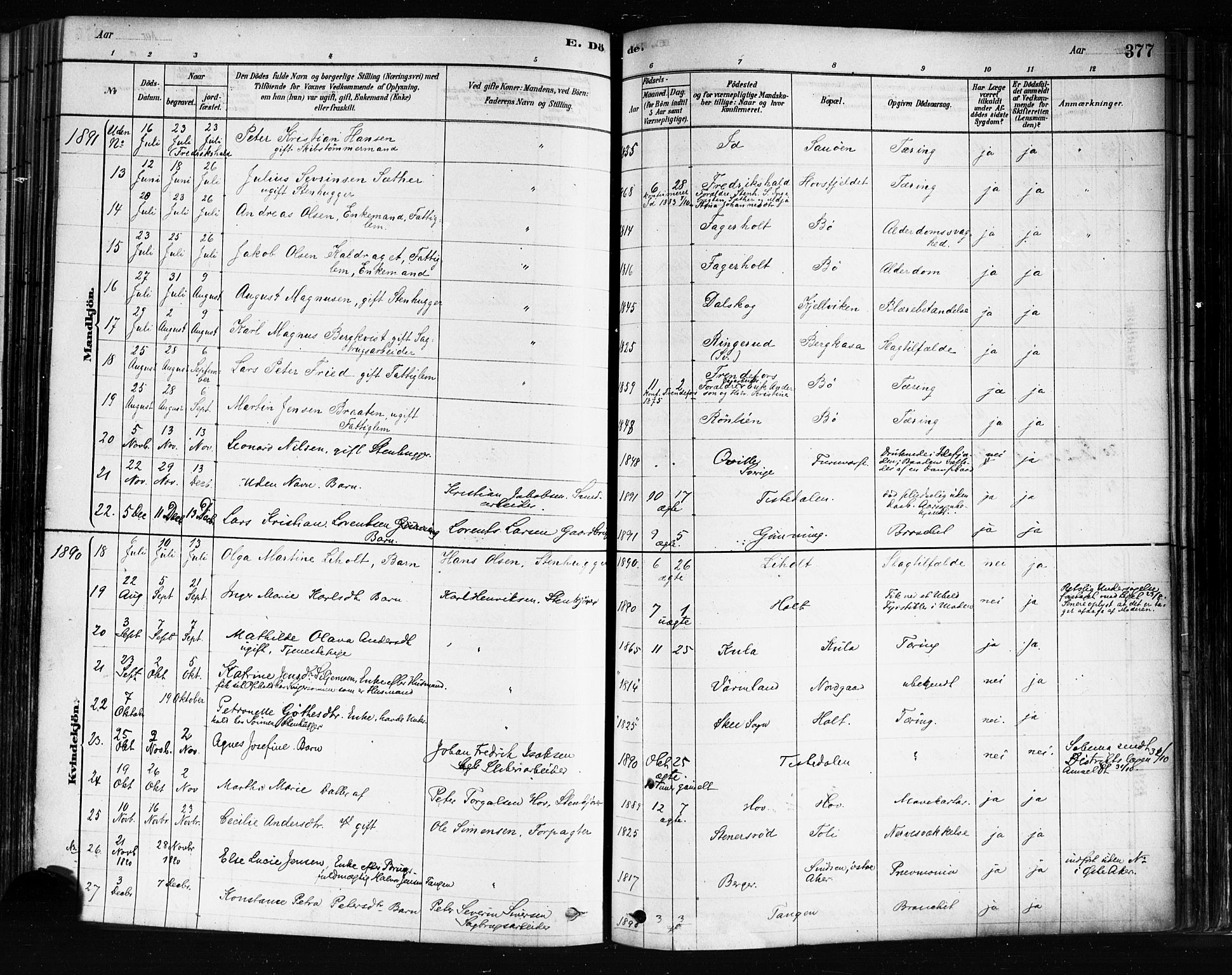 Idd prestekontor Kirkebøker, AV/SAO-A-10911/F/Fc/L0006b: Parish register (official) no. III 6B, 1878-1903, p. 377