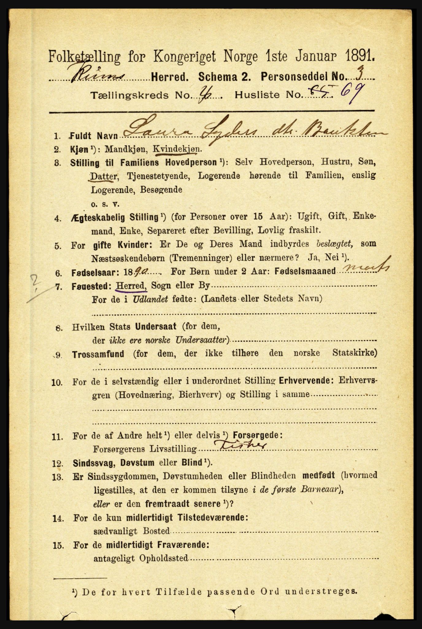 RA, 1891 census for 1437 Kinn, 1891, p. 1726