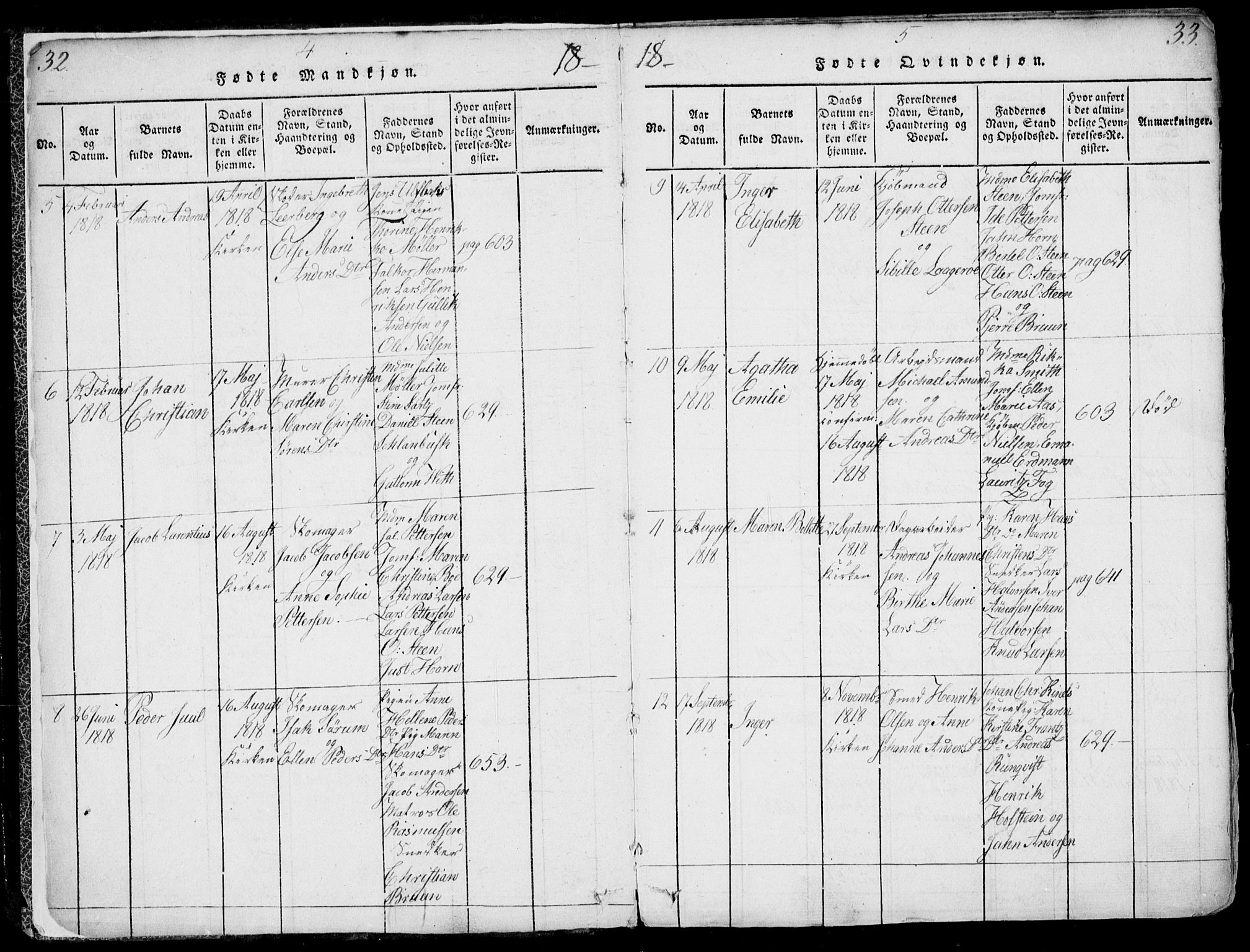 Larvik kirkebøker, AV/SAKO-A-352/F/Fb/L0002: Parish register (official) no. II 2, 1818-1842, p. 32-33