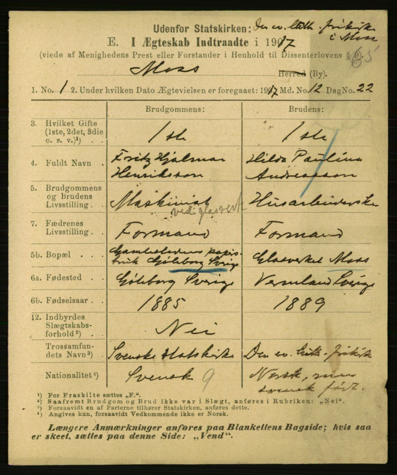 Statistisk sentralbyrå, Sosiodemografiske emner, Befolkning, AV/RA-S-2228/E/L0015: Fødte, gifte, døde dissentere., 1917, p. 1589