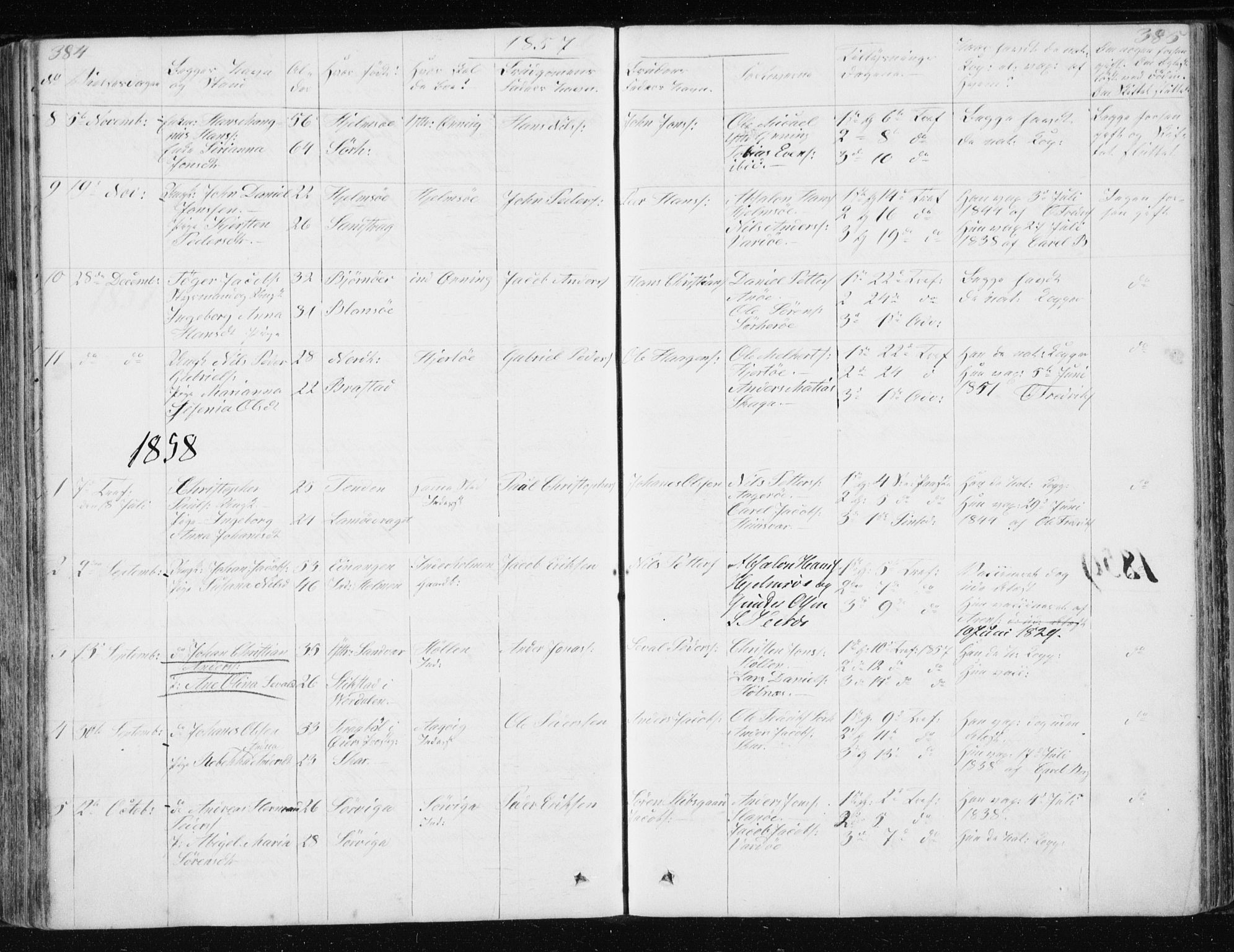Ministerialprotokoller, klokkerbøker og fødselsregistre - Nordland, SAT/A-1459/834/L0511: Parish register (copy) no. 834C02, 1848-1862, p. 384-385