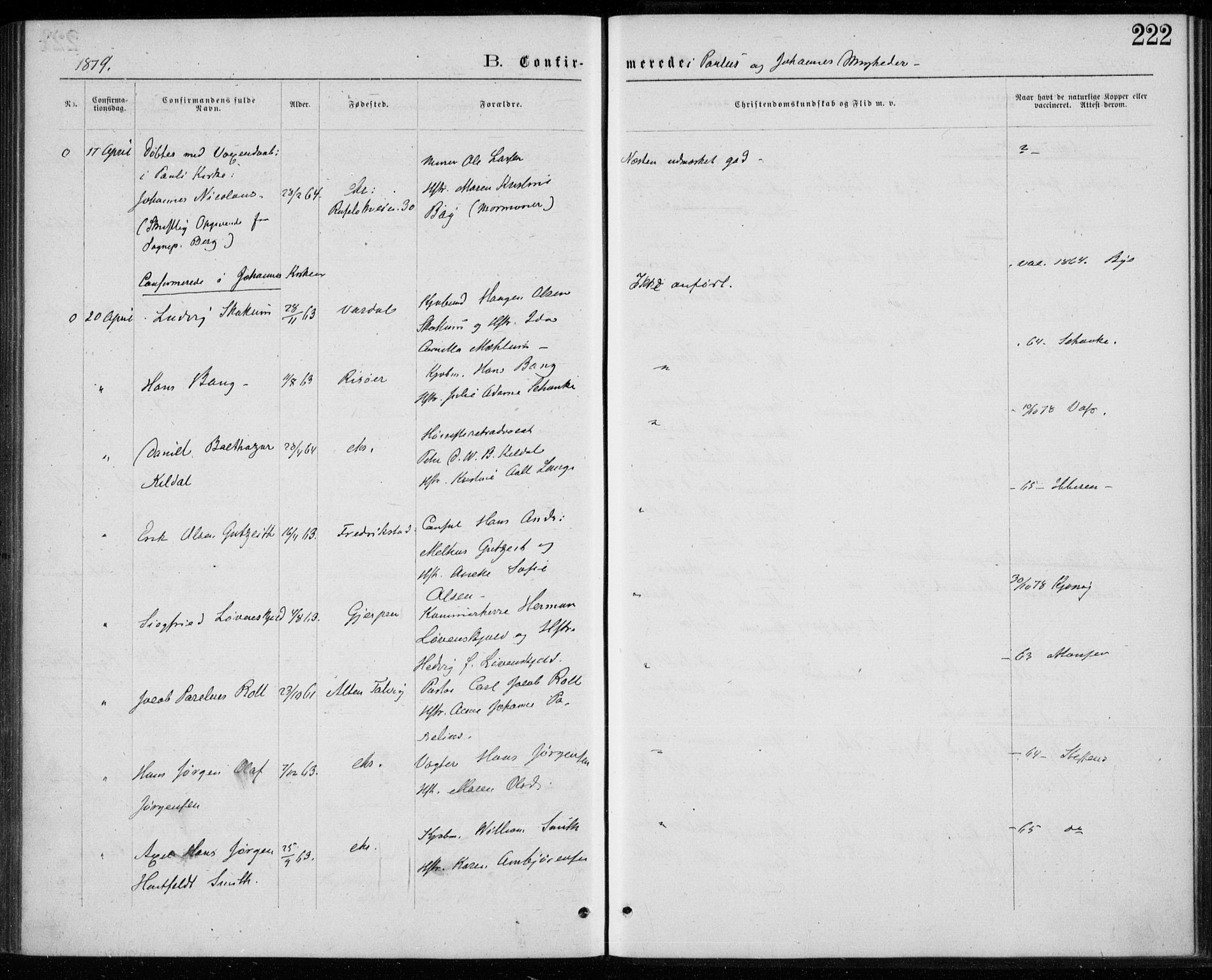 Trefoldighet prestekontor Kirkebøker, SAO/A-10882/F/Fb/L0002: Parish register (official) no. II 2, 1871-1880, p. 222