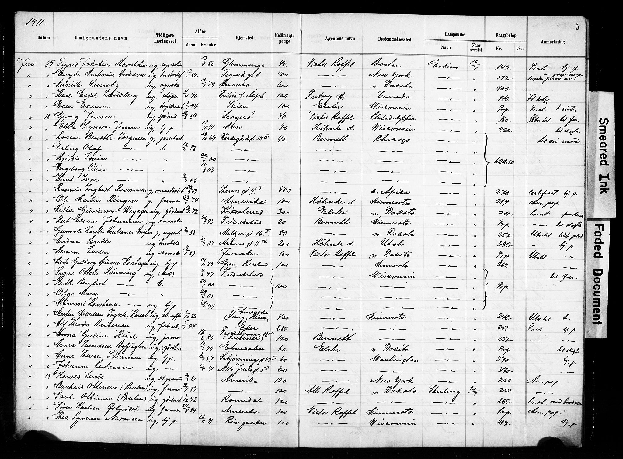 Oslo politidistrikt, AV/SAO-A-10085/E/Ee/Eef/L0030: Emigrantprotokoll, 1911-1914, p. 5