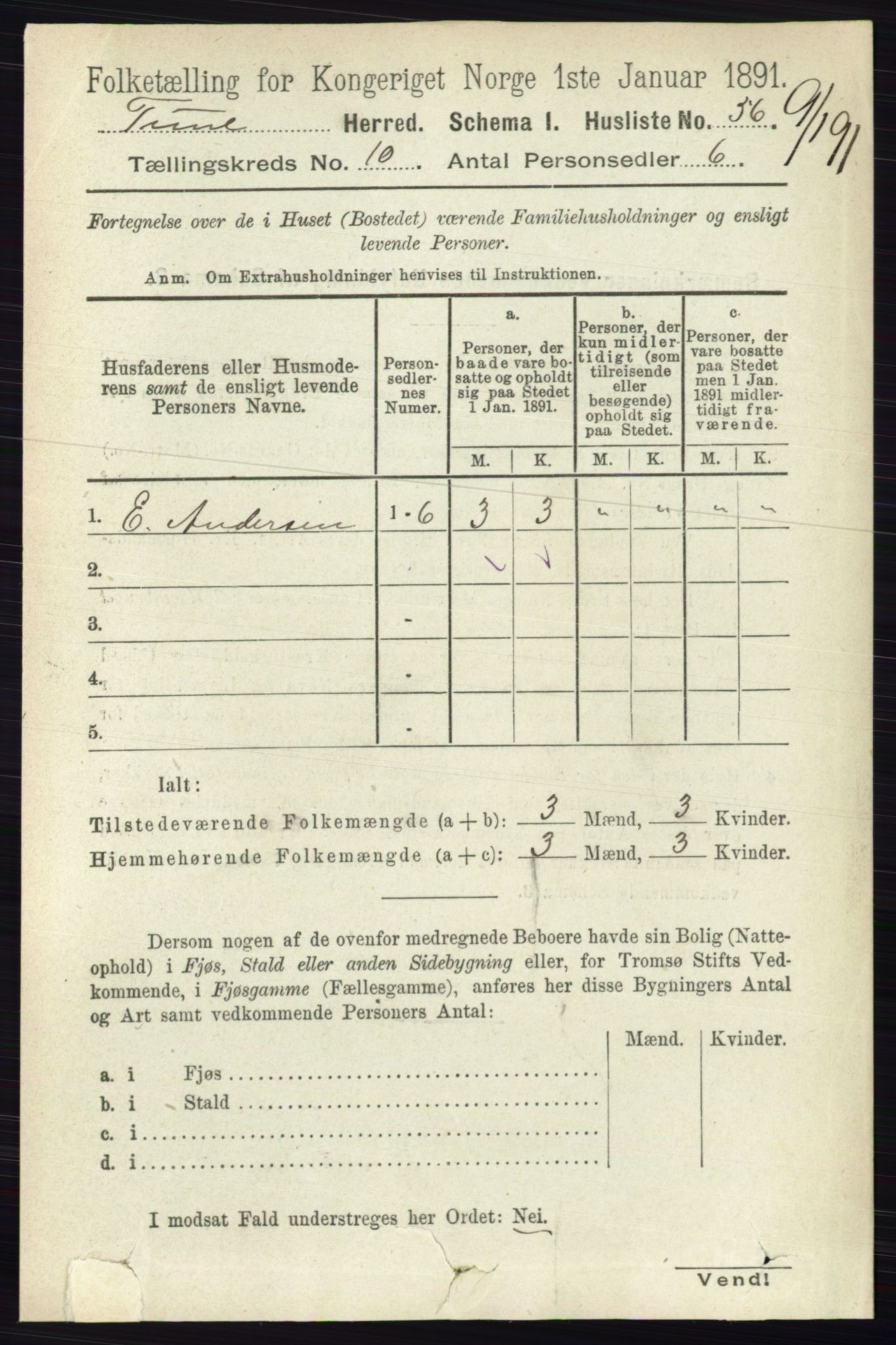 RA, 1891 census for 0130 Tune, 1891, p. 6560