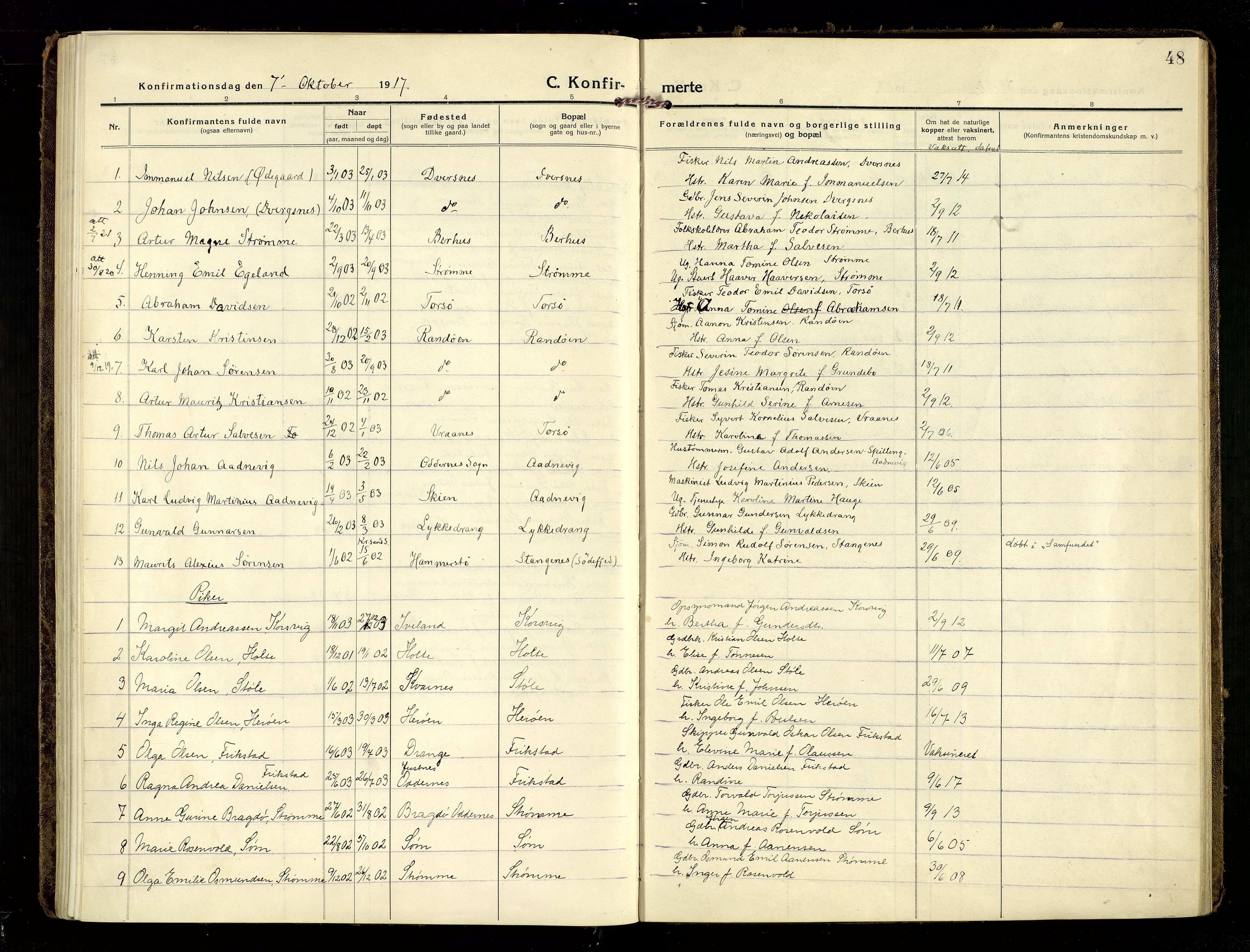 Oddernes sokneprestkontor, SAK/1111-0033/F/Fa/Fab/L0004: Parish register (official) no. A 4, 1916-1935, p. 48