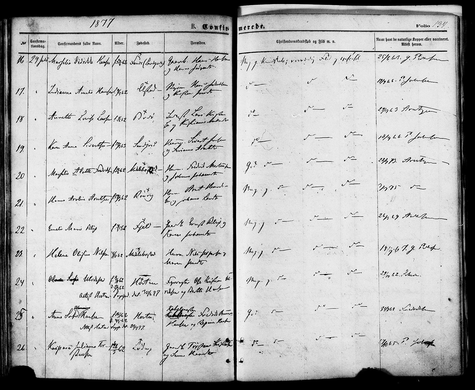 Ministerialprotokoller, klokkerbøker og fødselsregistre - Nordland, AV/SAT-A-1459/801/L0009: Parish register (official) no. 801A09, 1876-1883, p. 134