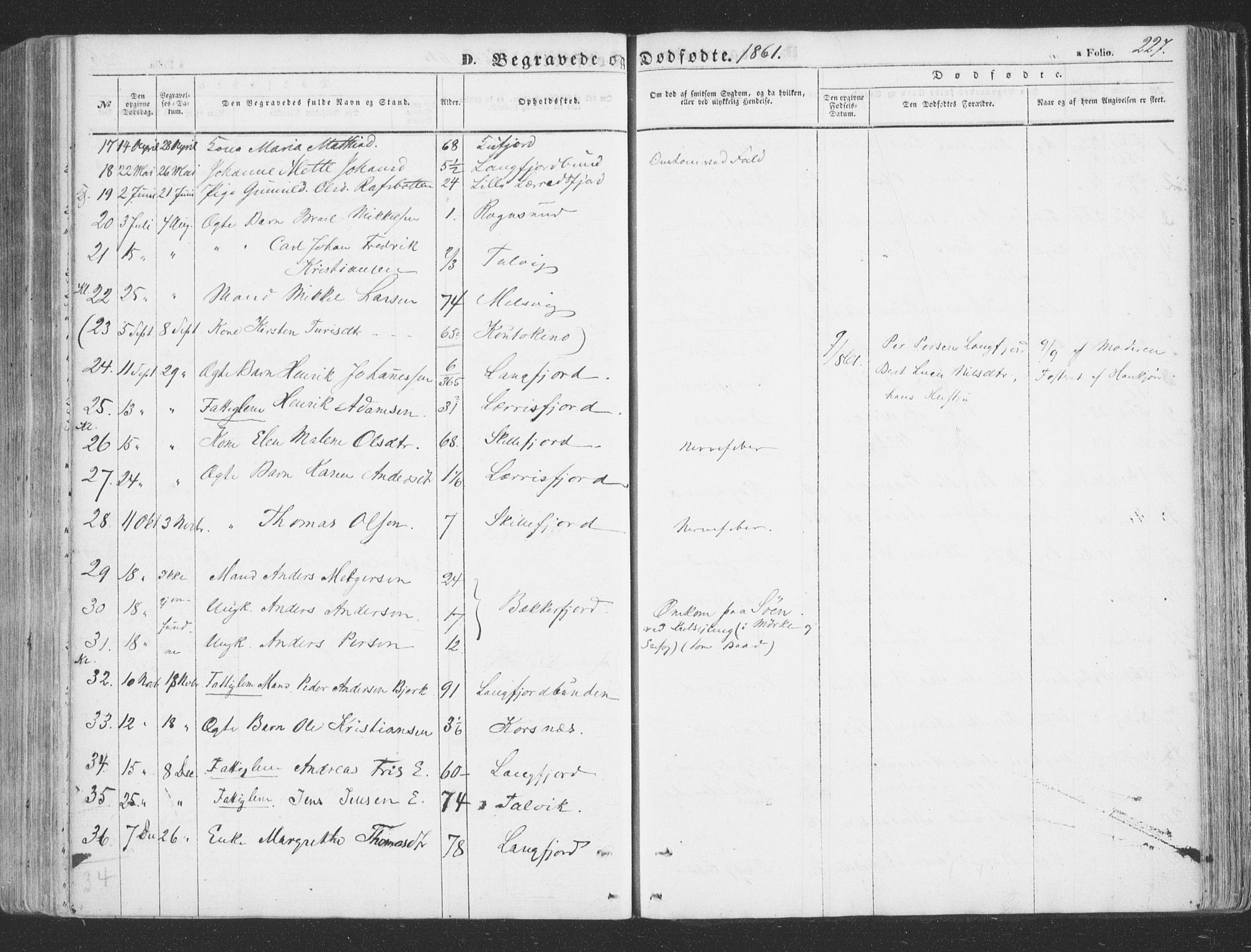 Talvik sokneprestkontor, AV/SATØ-S-1337/H/Ha/L0010kirke: Parish register (official) no. 10, 1852-1864, p. 227