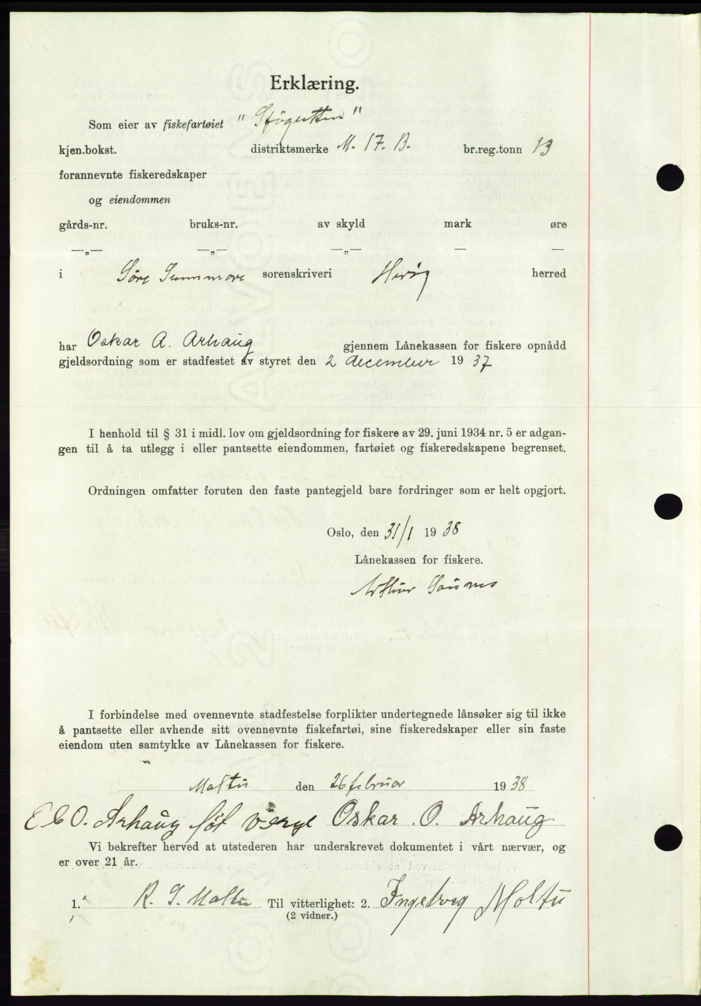 Søre Sunnmøre sorenskriveri, AV/SAT-A-4122/1/2/2C/L0065: Mortgage book no. 59, 1938-1938, Diary no: : 322/1938