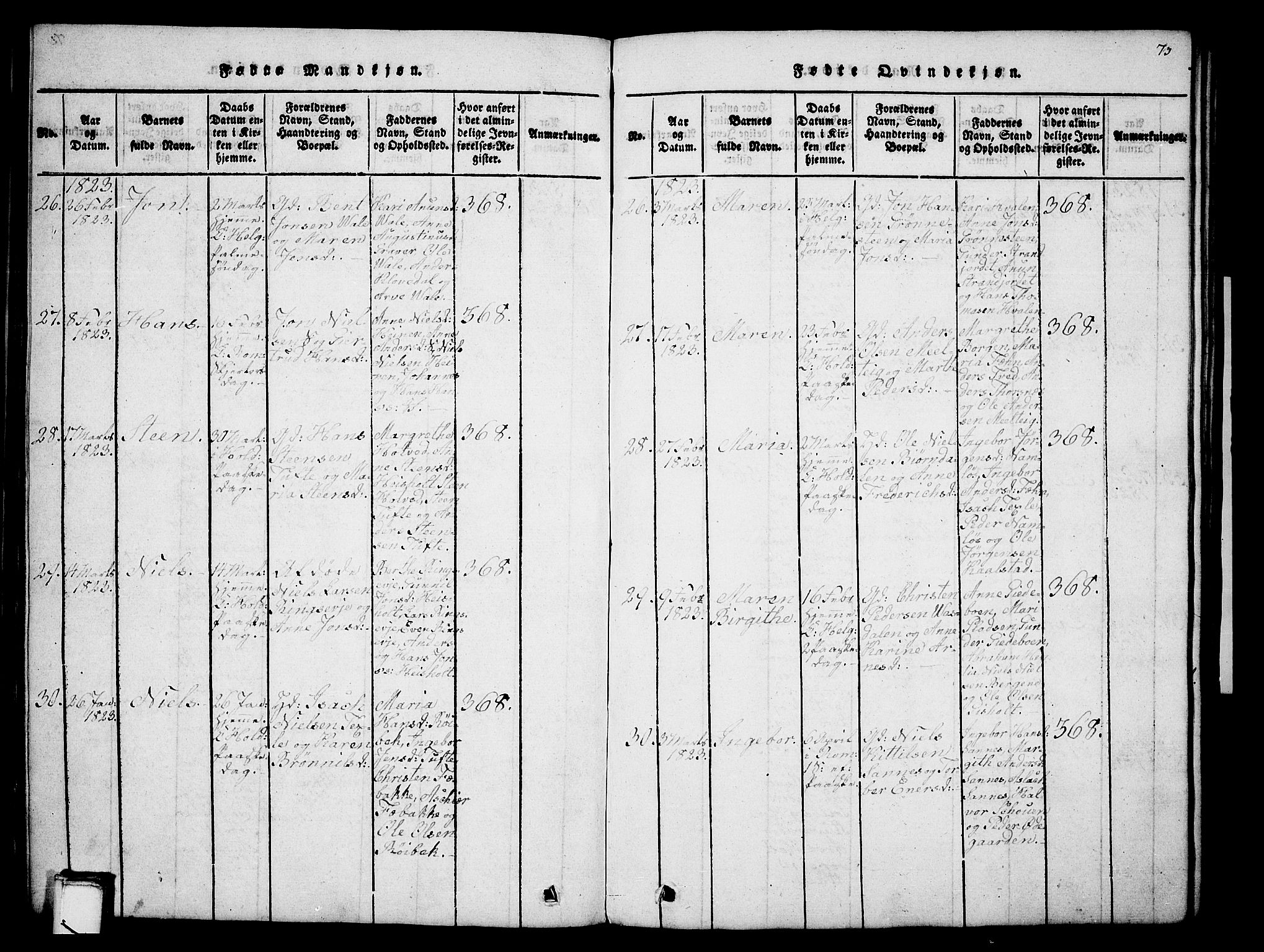 Holla kirkebøker, AV/SAKO-A-272/G/Ga/L0001: Parish register (copy) no. I 1, 1814-1830, p. 73