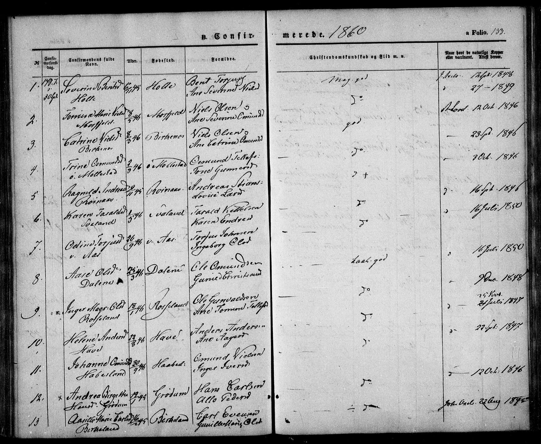 Birkenes sokneprestkontor, AV/SAK-1111-0004/F/Fa/L0003: Parish register (official) no. A 3, 1850-1866, p. 133