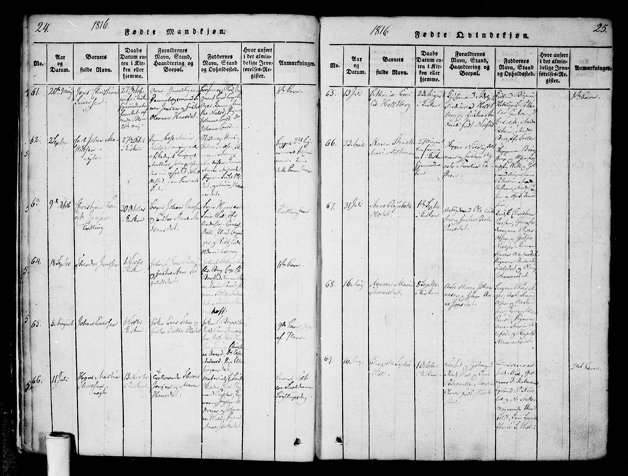 Halden prestekontor Kirkebøker, AV/SAO-A-10909/F/Fa/L0003: Parish register (official) no. I 3, 1815-1834, p. 24-25