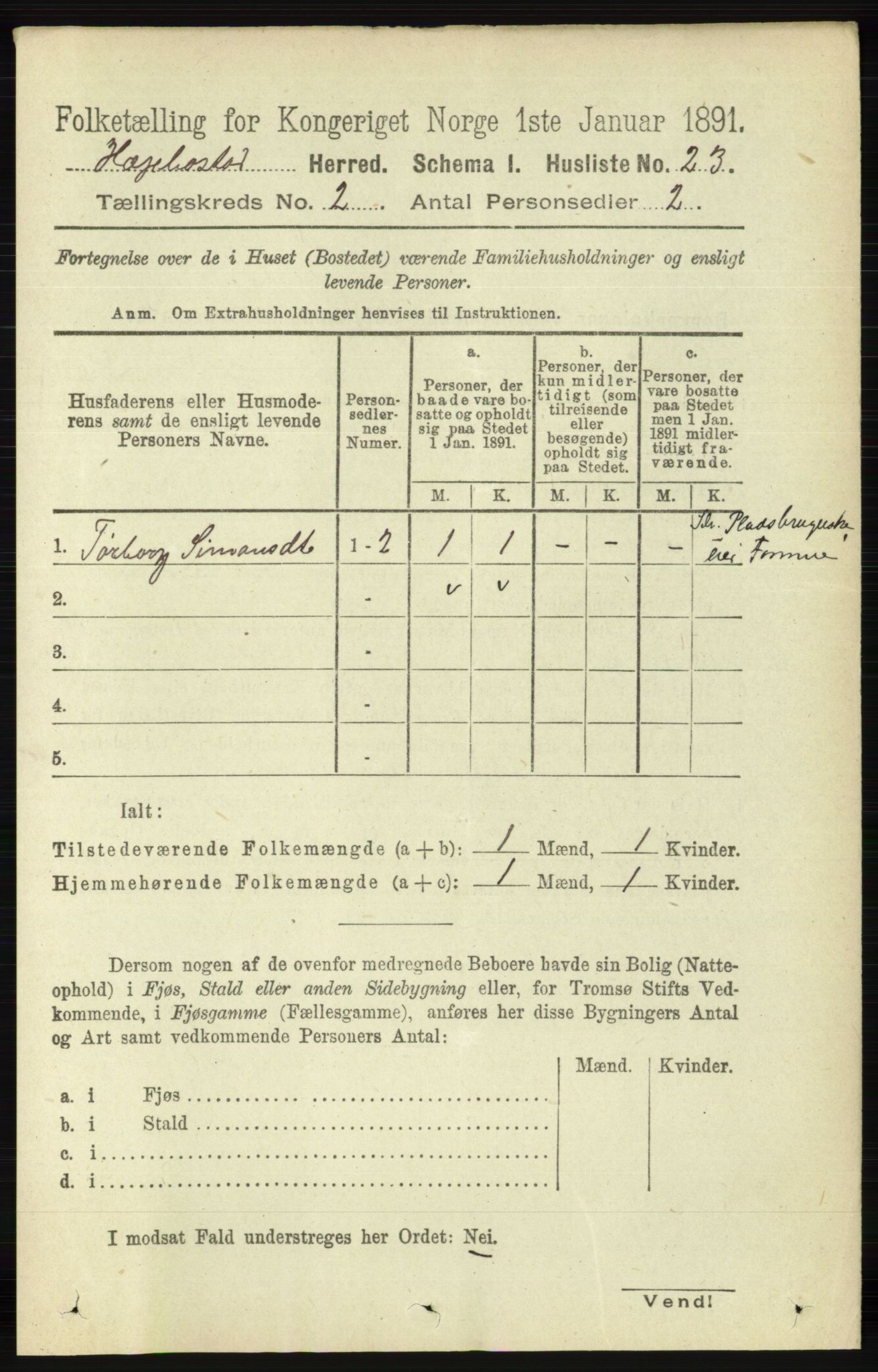 RA, 1891 census for 1034 Hægebostad, 1891, p. 458