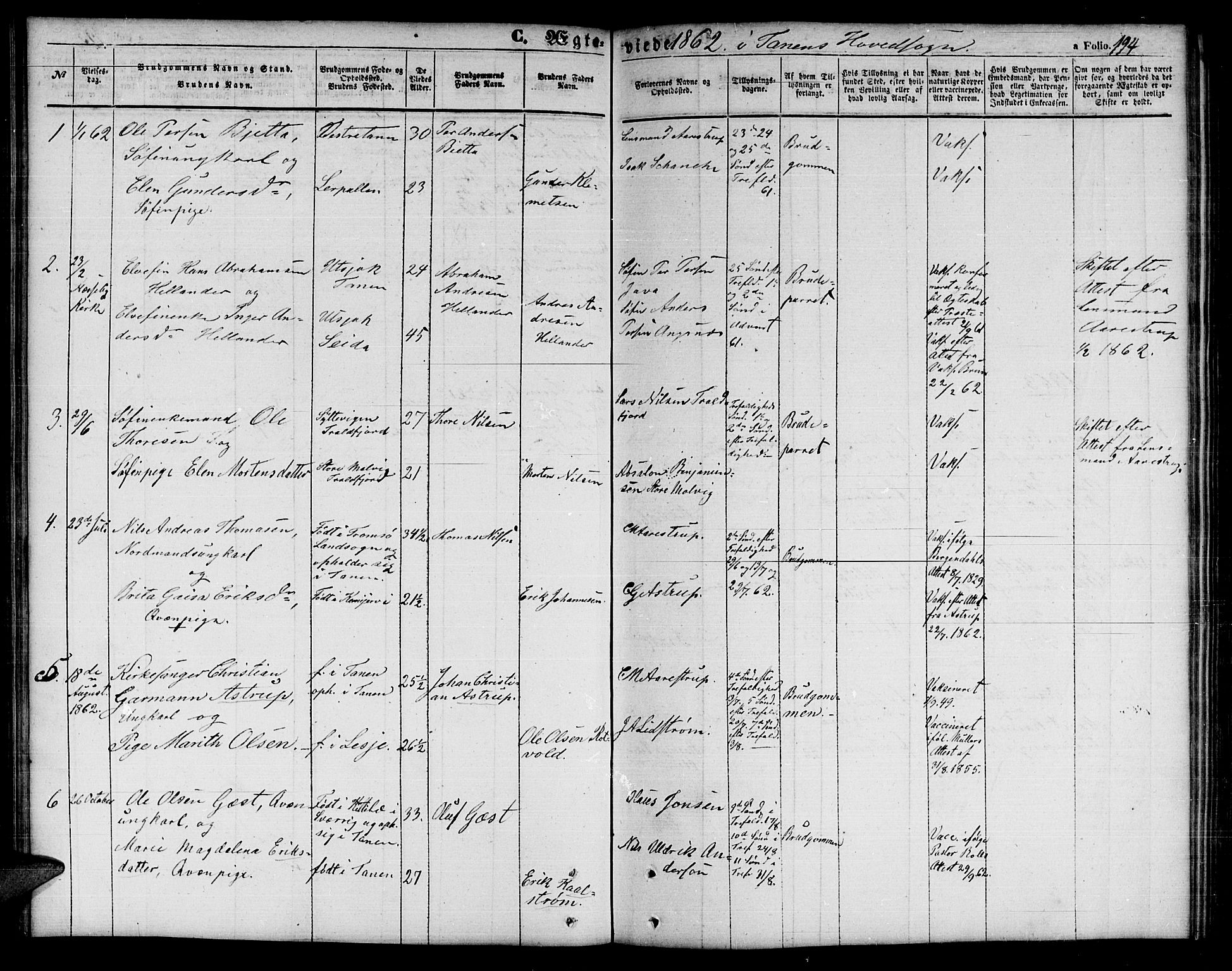 Tana sokneprestkontor, SATØ/S-1334/H/Hb/L0001klokker: Parish register (copy) no. 1 /1, 1853-1867, p. 194