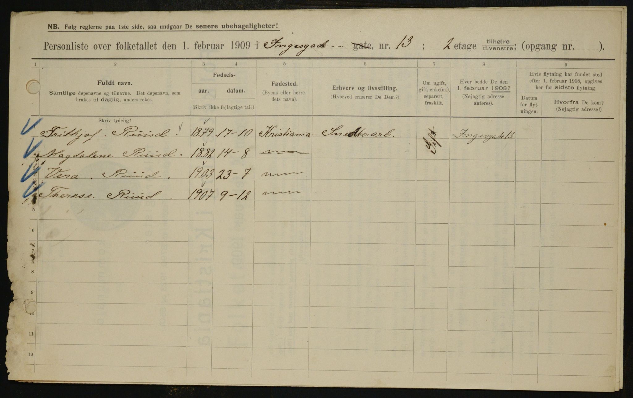 OBA, Municipal Census 1909 for Kristiania, 1909, p. 40196