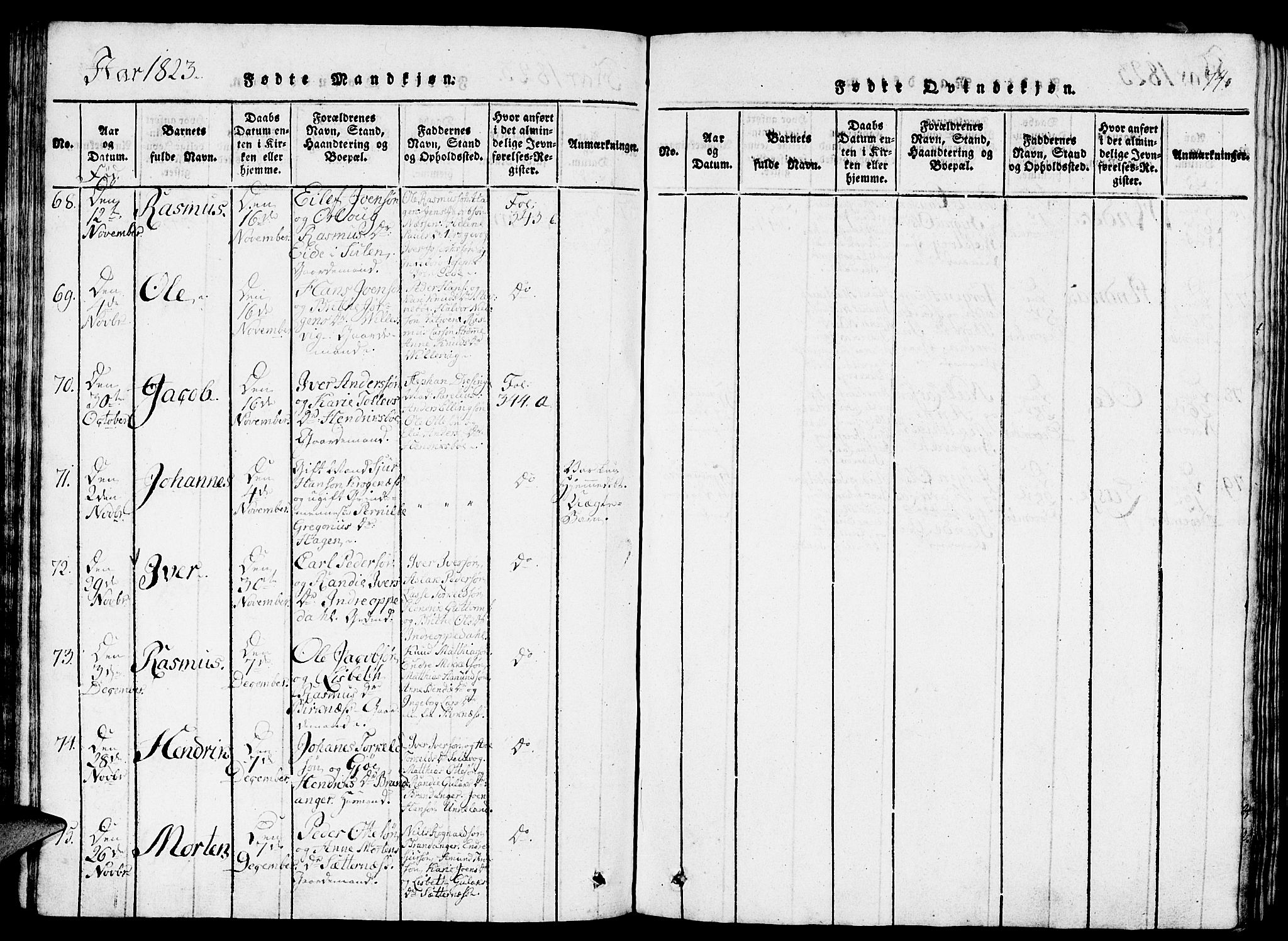 Gulen sokneprestembete, AV/SAB-A-80201/H/Haa/Haaa/L0018: Parish register (official) no. A 18, 1816-1825, p. 74