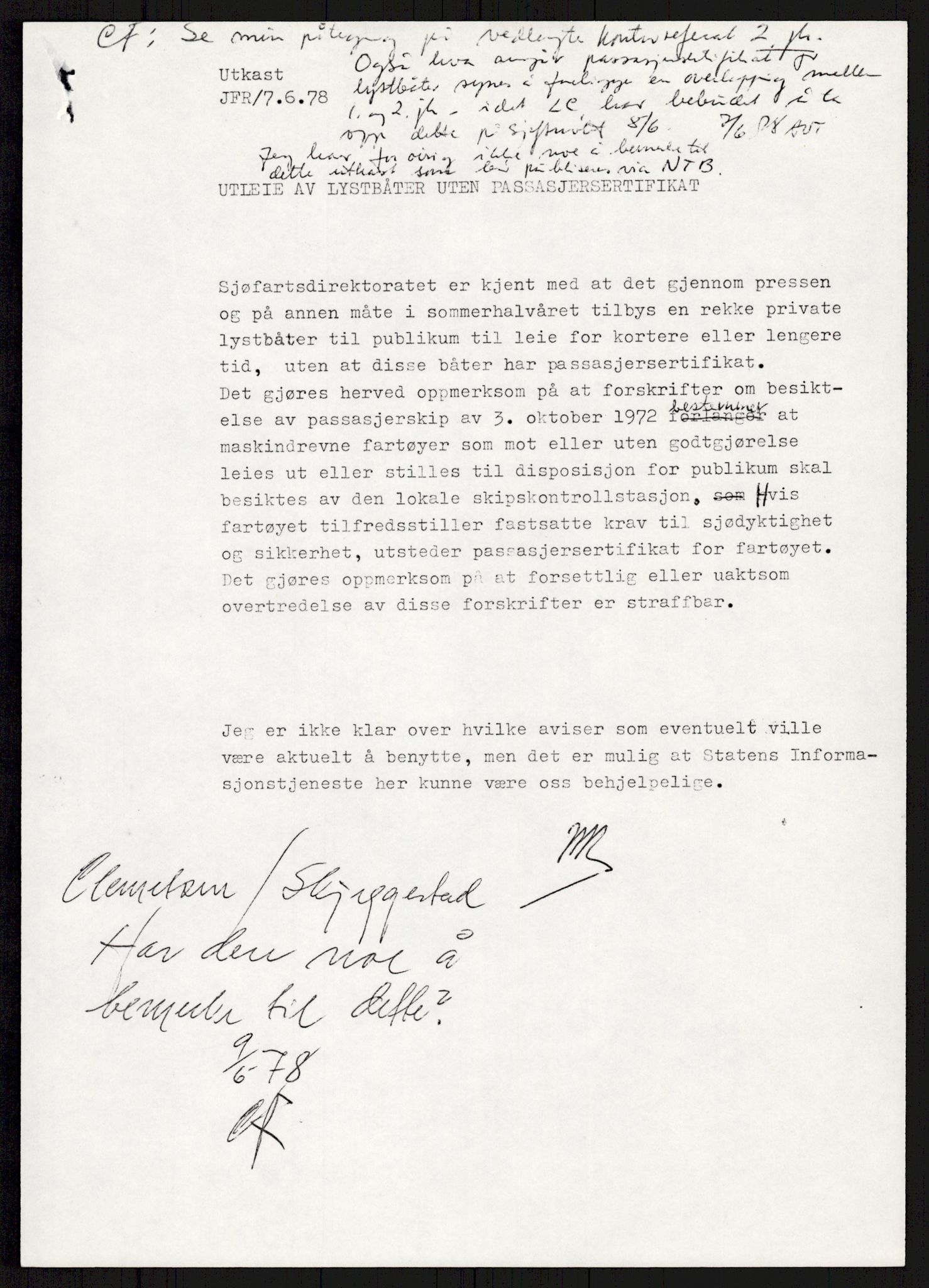 Sjøfartsdirektoratet med forløpere, generelt arkiv, AV/RA-S-1407/D/Du/Duc/L0641/0004: Skipskontrollen - Forskrifter    / Utleiebåter (2 mapper), 1977-1989, p. 437