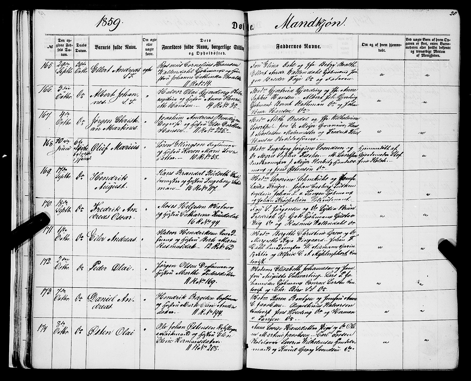 Domkirken sokneprestembete, AV/SAB-A-74801/H/Haa/L0021: Parish register (official) no. B 4, 1859-1871, p. 20