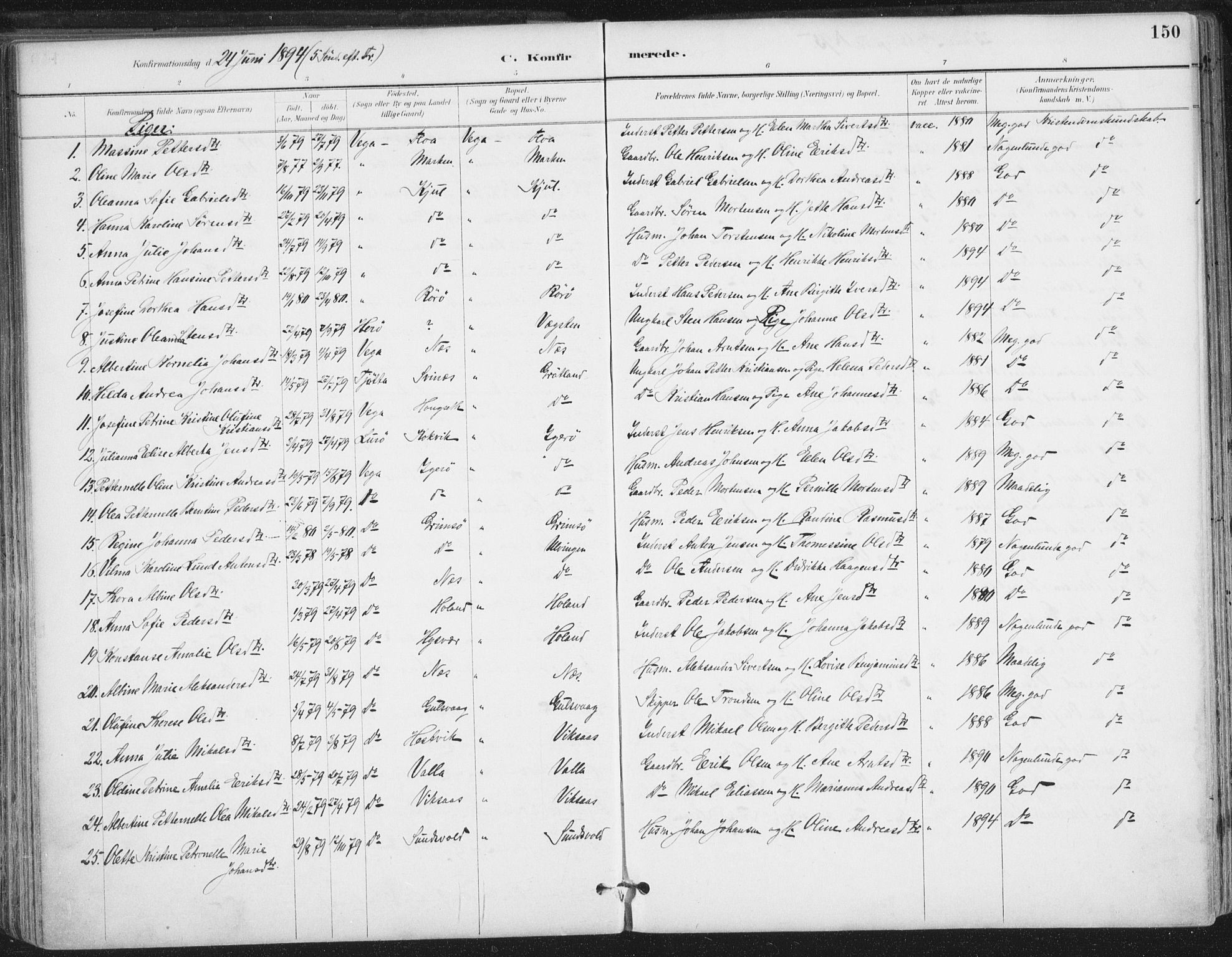 Ministerialprotokoller, klokkerbøker og fødselsregistre - Nordland, AV/SAT-A-1459/816/L0244: Parish register (official) no. 816A10, 1886-1903, p. 150