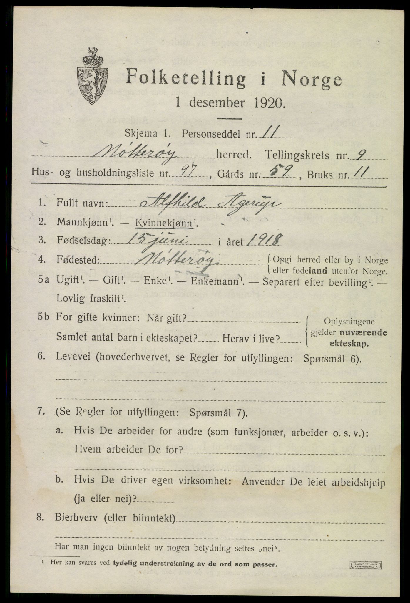 SAKO, 1920 census for Nøtterøy, 1920, p. 12401