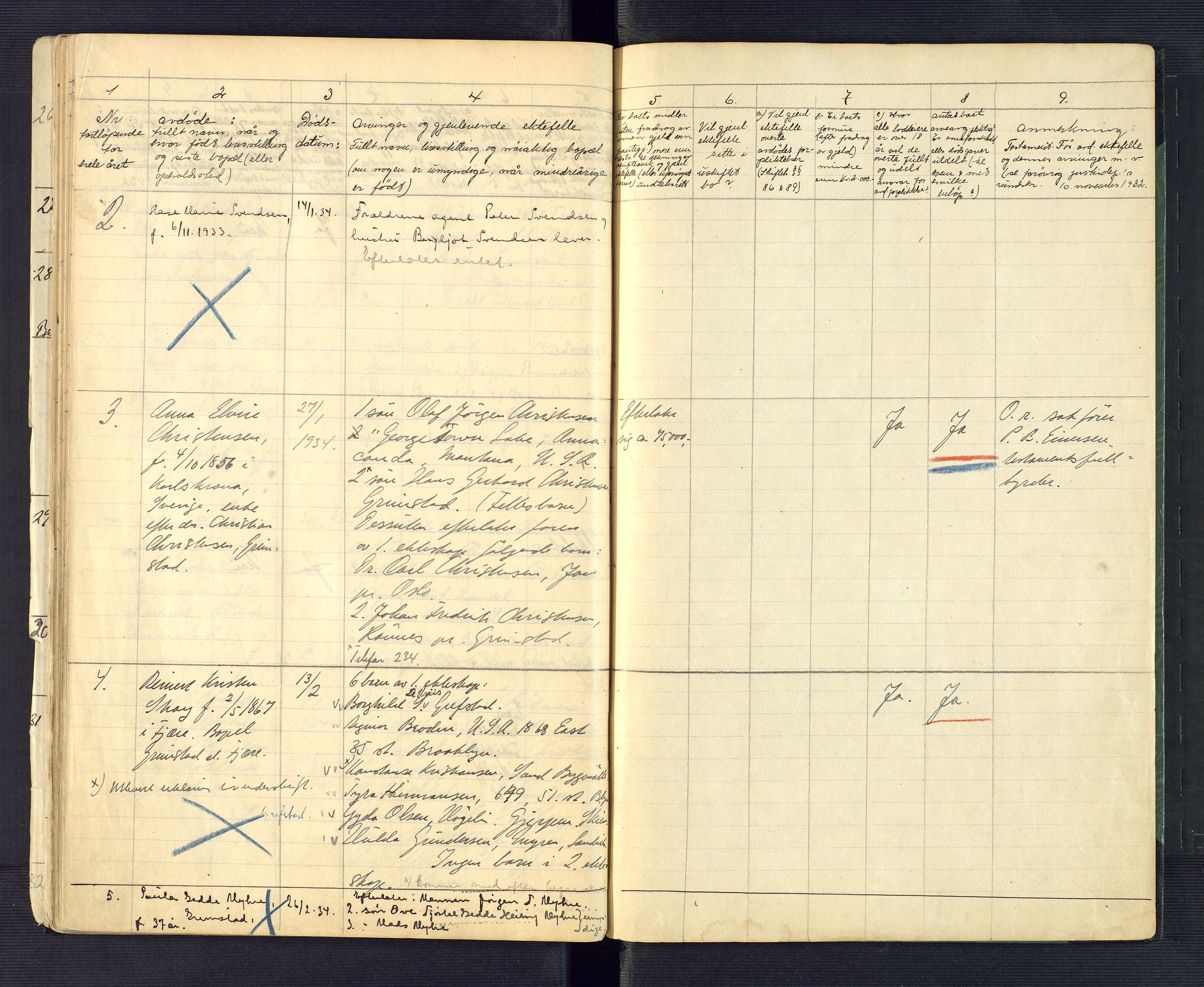 Grimstad byfogd, AV/SAK-1222-0003/H/Ha/L0004: Dødsfallsfortegnelse, 1918-1934