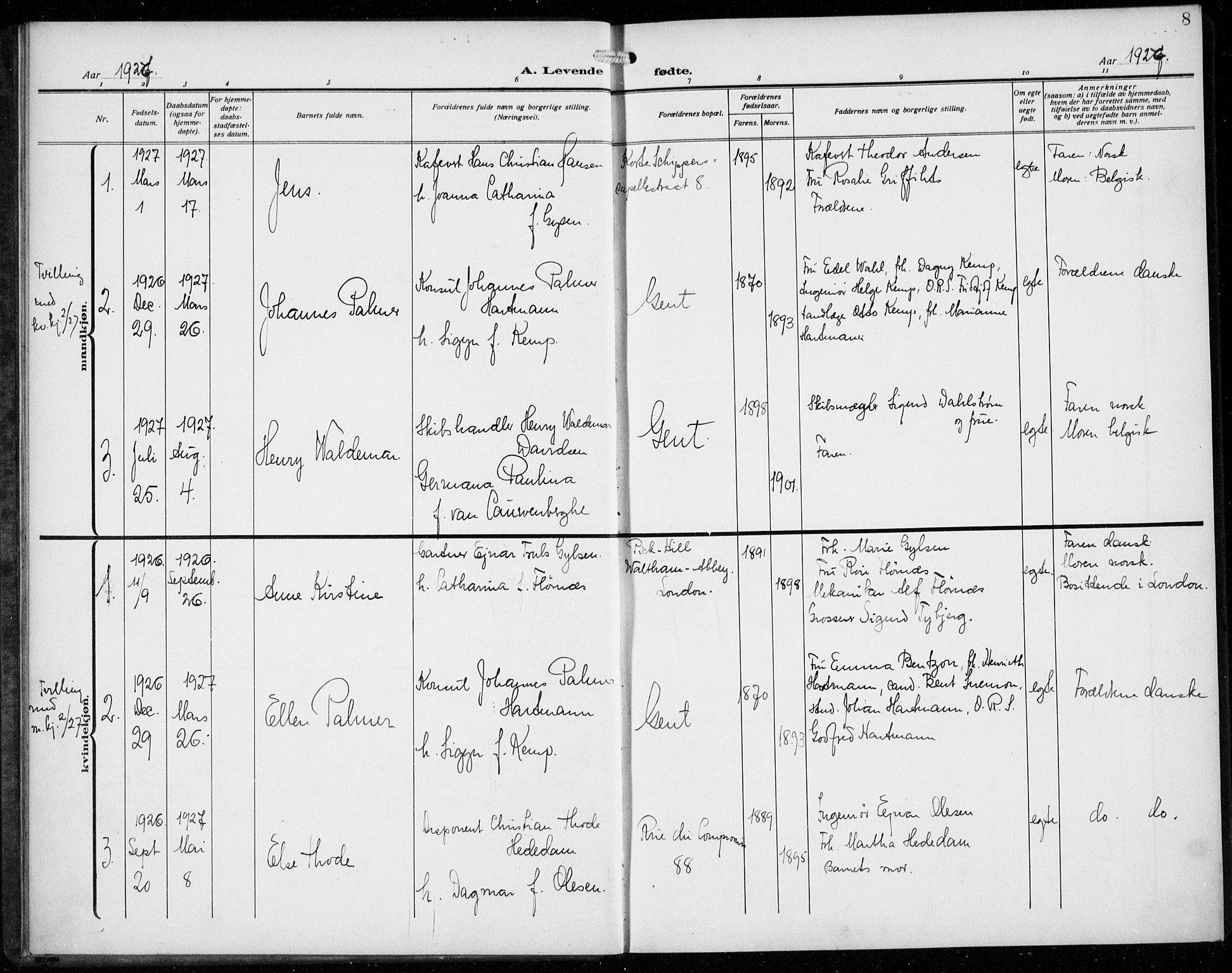 Den norske sjømannsmisjon i utlandet/Antwerpen, SAB/SAB/PA-0105/H/Ha/L0003: Parish register (official) no. A 3, 1914-1930, p. 8