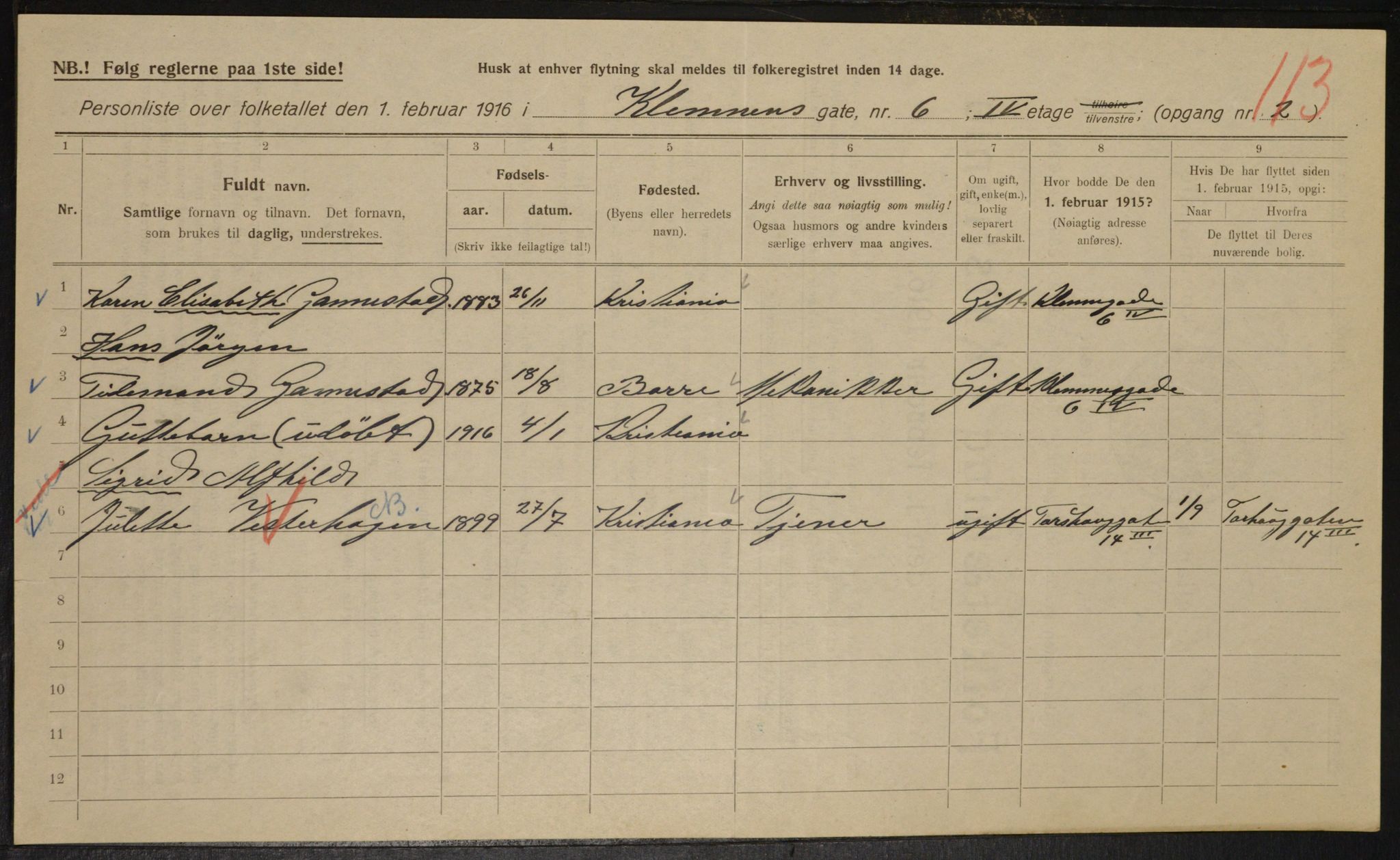 OBA, Municipal Census 1916 for Kristiania, 1916, p. 12937