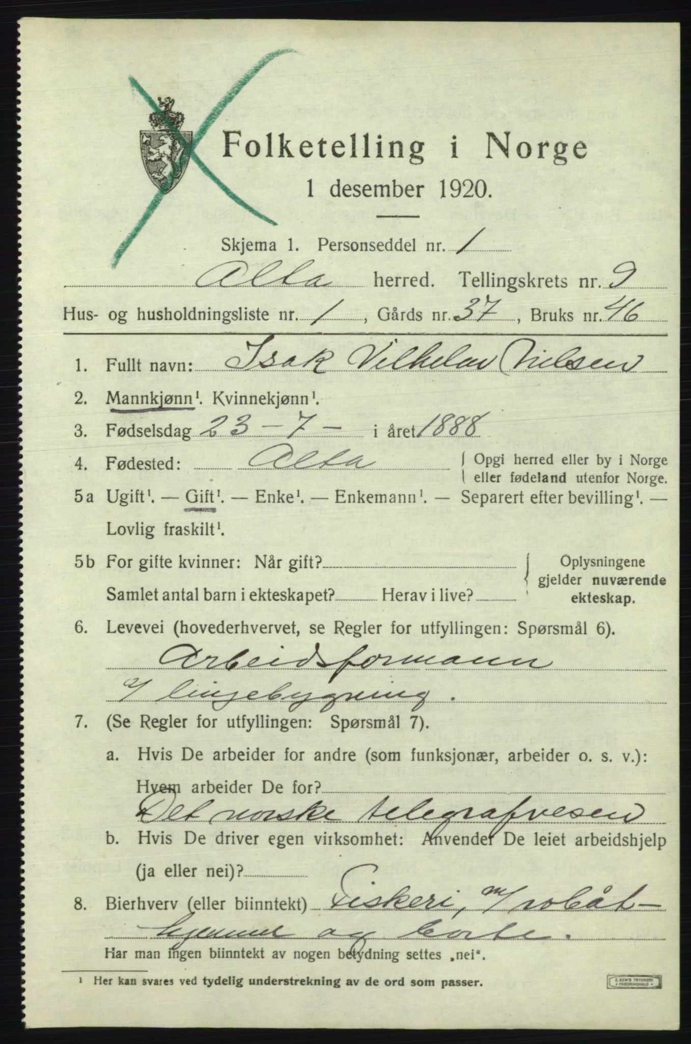 SATØ, 1920 census for Alta, 1920, p. 6591