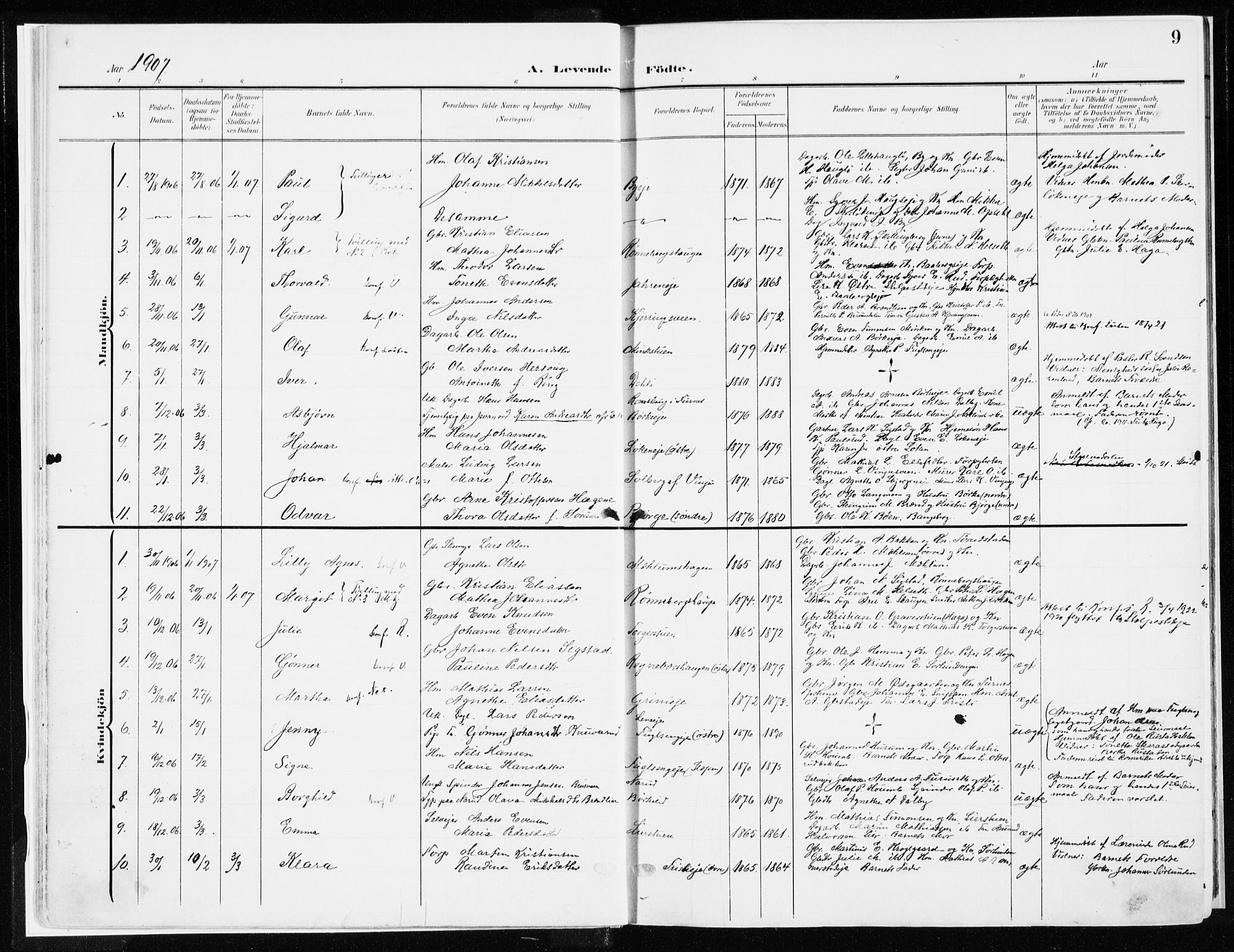 Ringsaker prestekontor, SAH/PREST-014/K/Ka/L0019: Parish register (official) no. 19, 1905-1920, p. 9