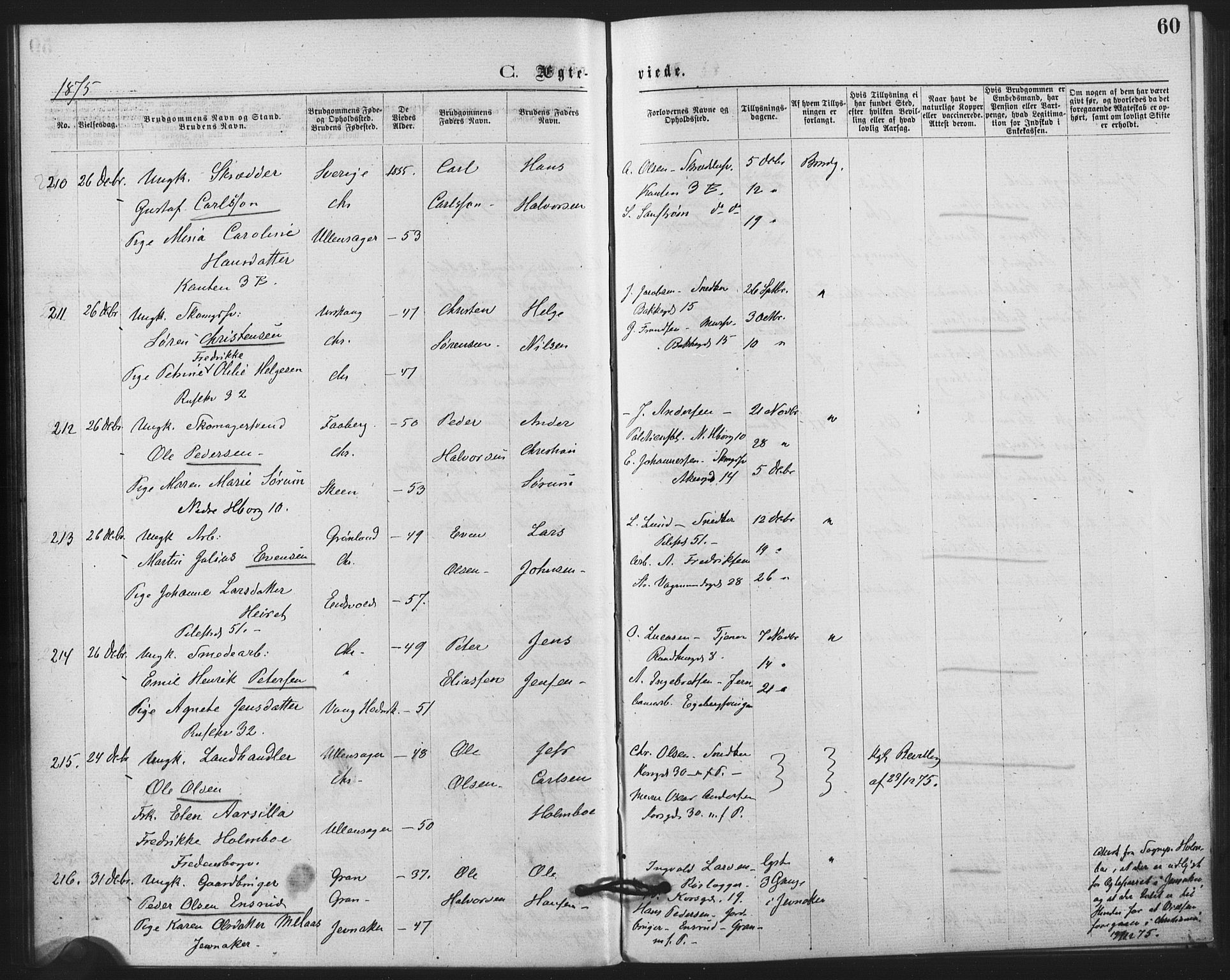 Trefoldighet prestekontor Kirkebøker, AV/SAO-A-10882/F/Fc/L0002: Parish register (official) no. III 2, 1874-1881, p. 60