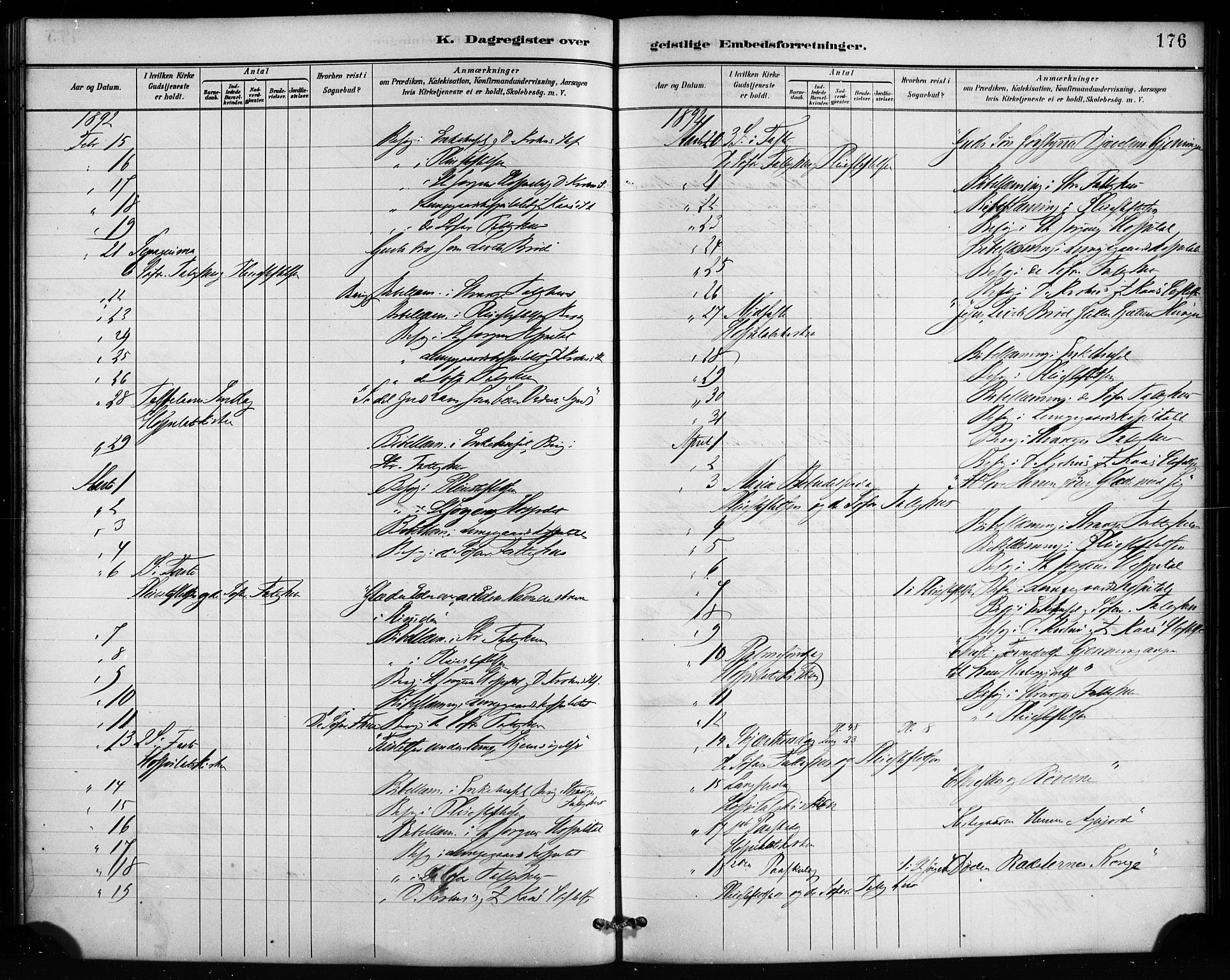 St. Jørgens hospital og Årstad sokneprestembete, AV/SAB-A-99934: Parish register (official) no. A 13, 1886-1906, p. 176