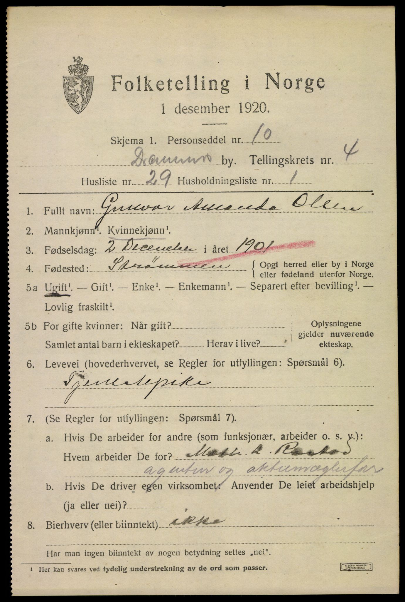 SAKO, 1920 census for Drammen, 1920, p. 33275