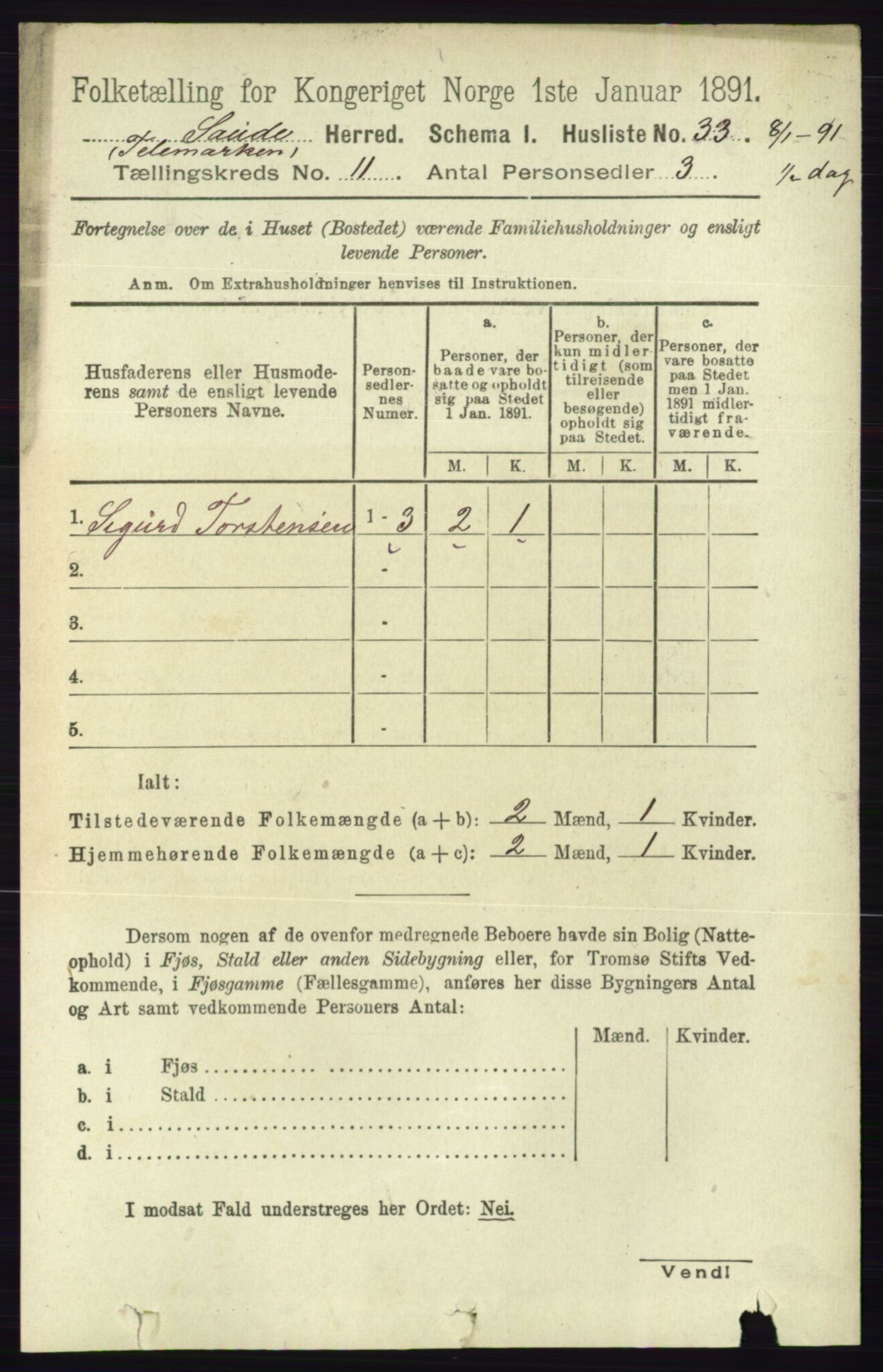 RA, 1891 census for 0822 Sauherad, 1891, p. 3374