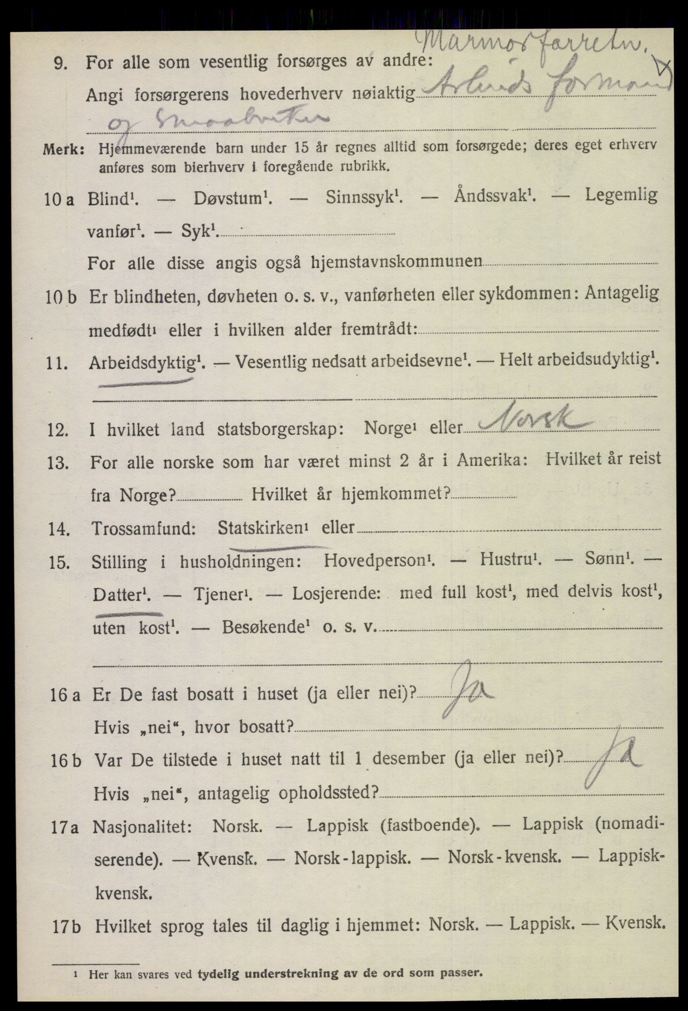 SAT, 1920 census for Fauske, 1920, p. 14555